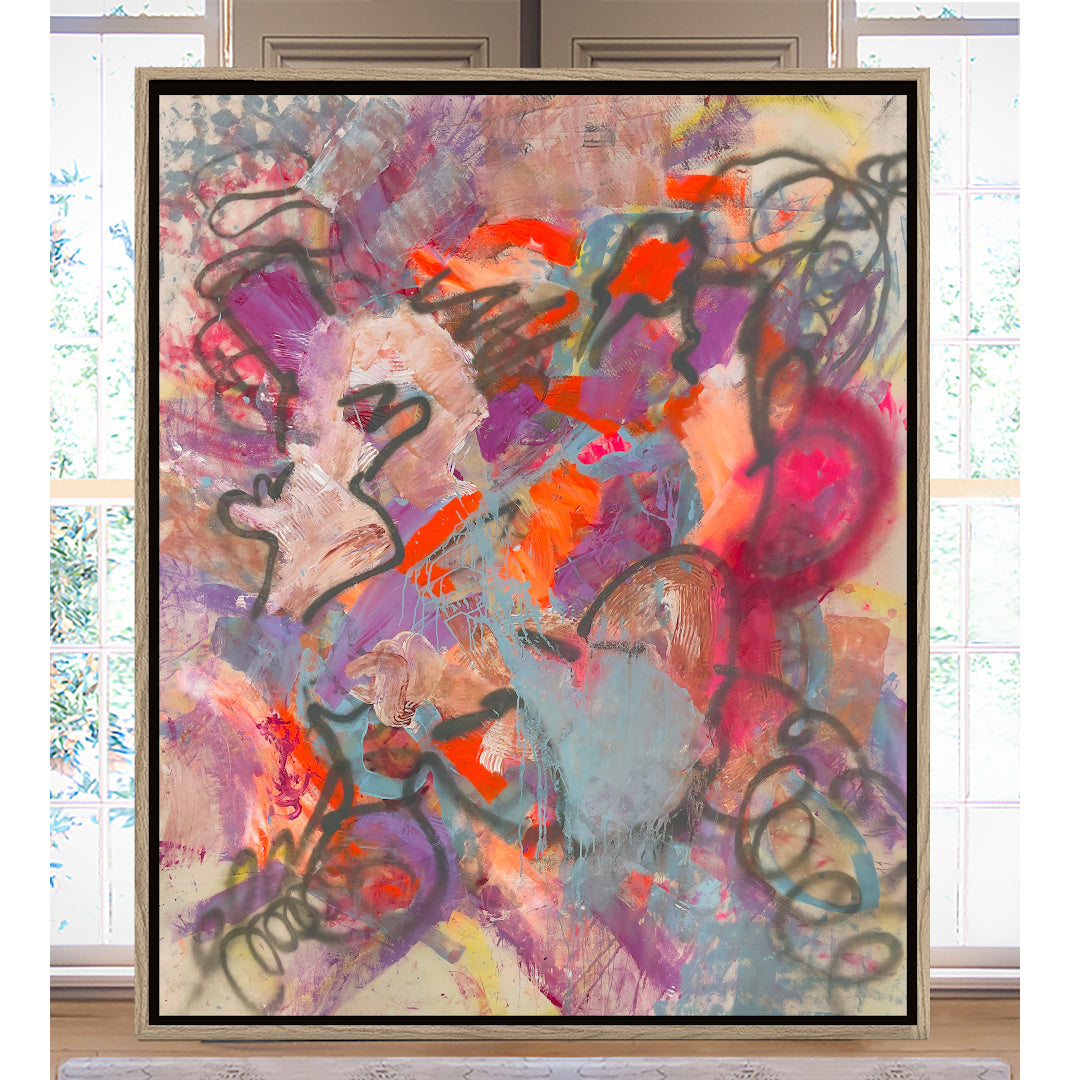 Fuschia Brown Orange Blue original abstract canvas painting by Nashville artist Angela Simeone