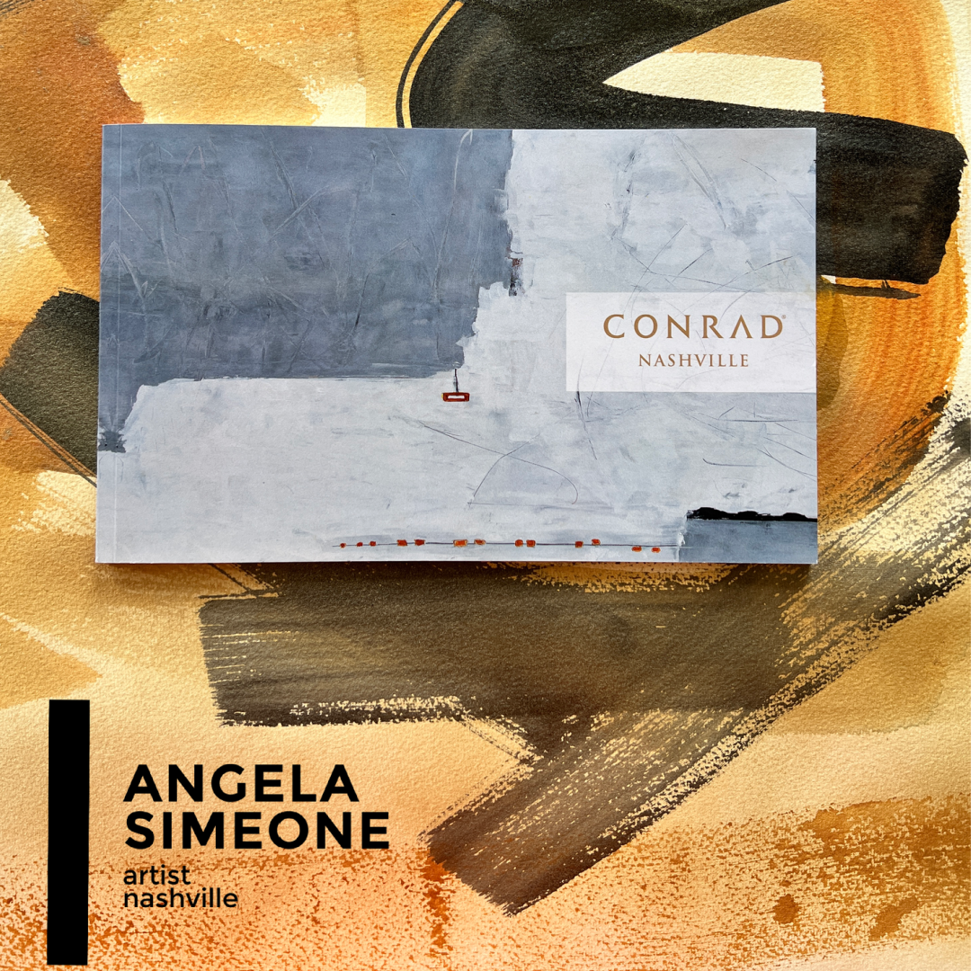 Angela Simeone abstract paintings installed at the Conrad Nashville, showing color-driven original artwork in a real interior