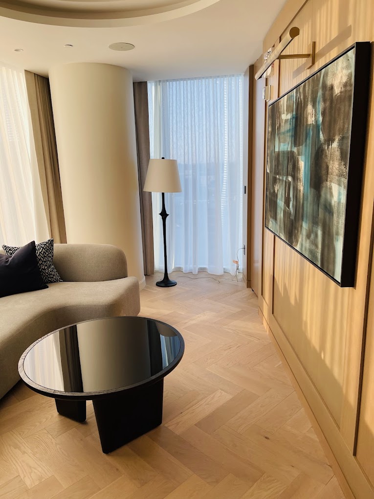 Original abstract painting by Angela Simeone installed in a Conrad Nashville private suite