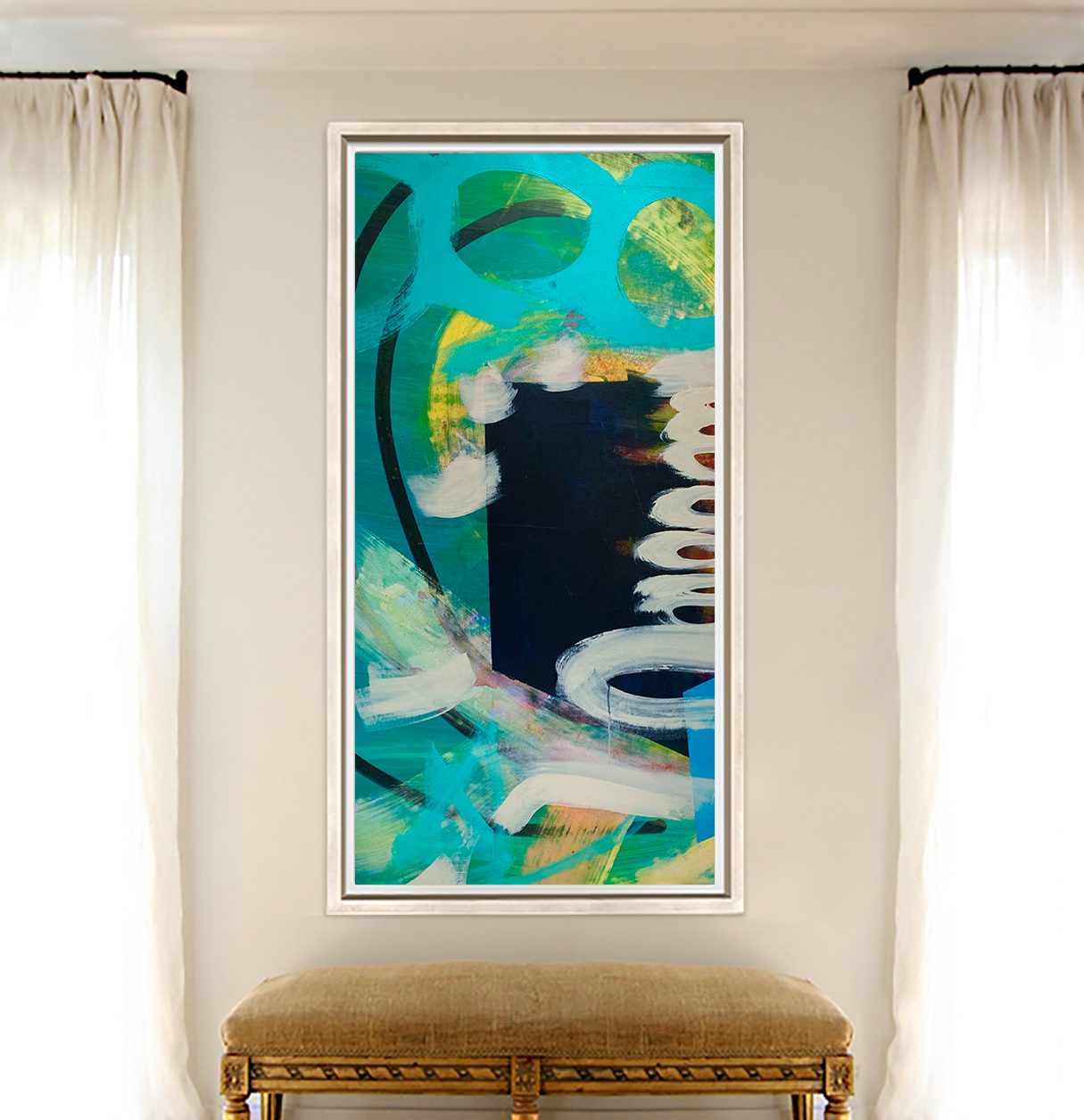 Green forest and sage abstract painting by Nashville artist Angela Simeone