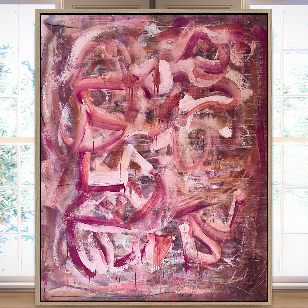 Pink abstract original painting by Nashville artist Angela Simeone