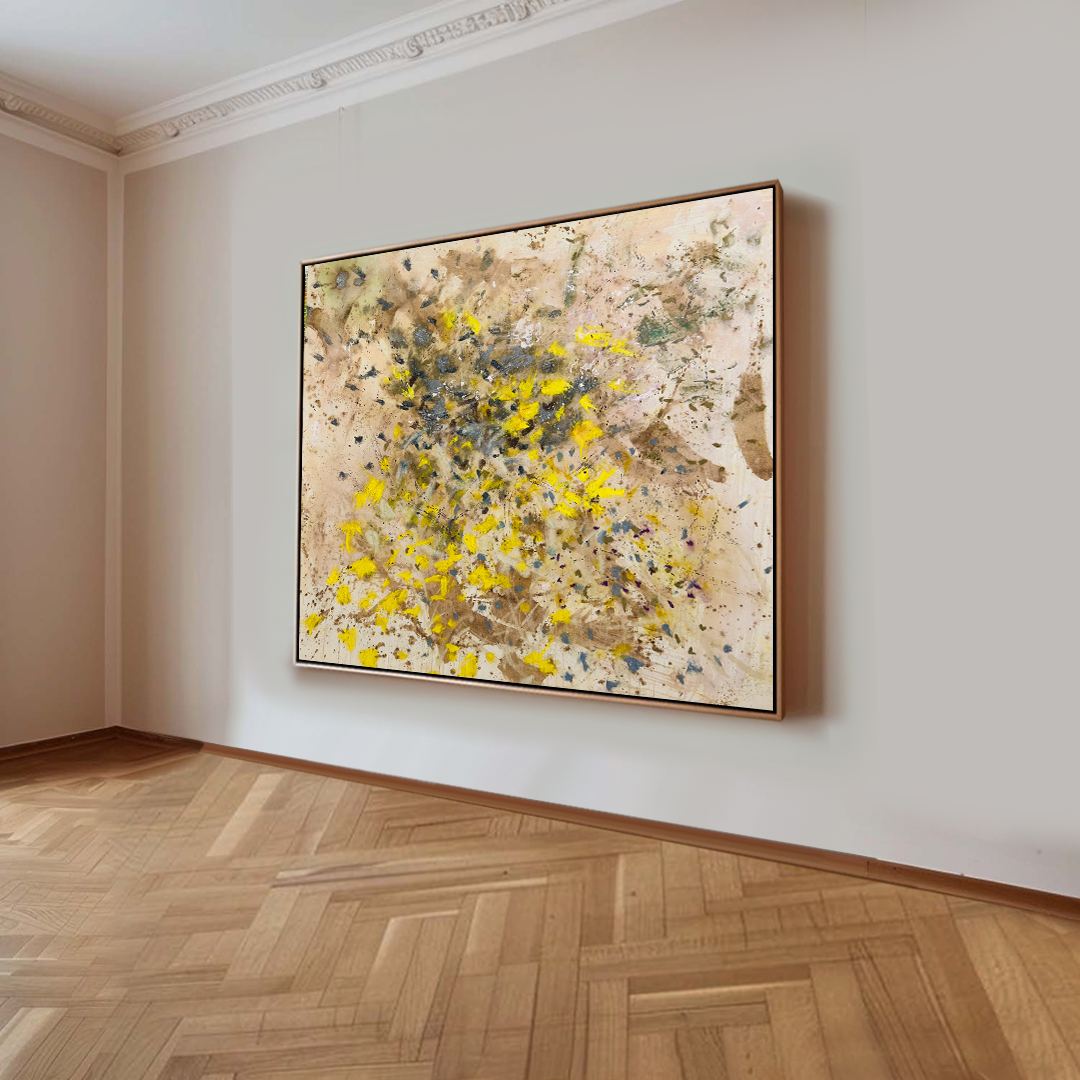 Marigold Blue Grey Coffee Brown Natural Canvas Abstract Oil Painting