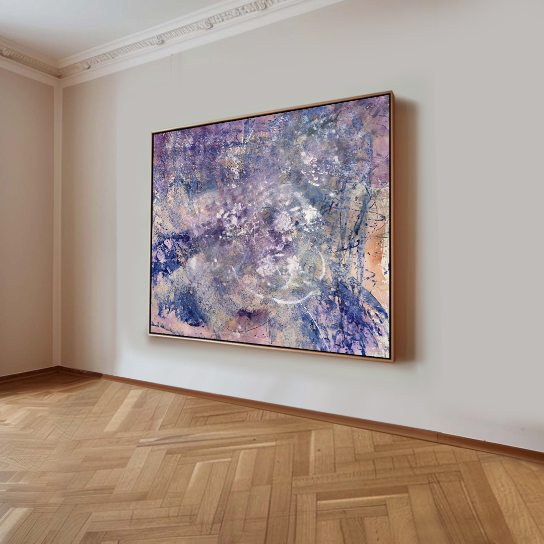 Purple Lilac Bright Blue  Canvas Abstract Oil Painting
