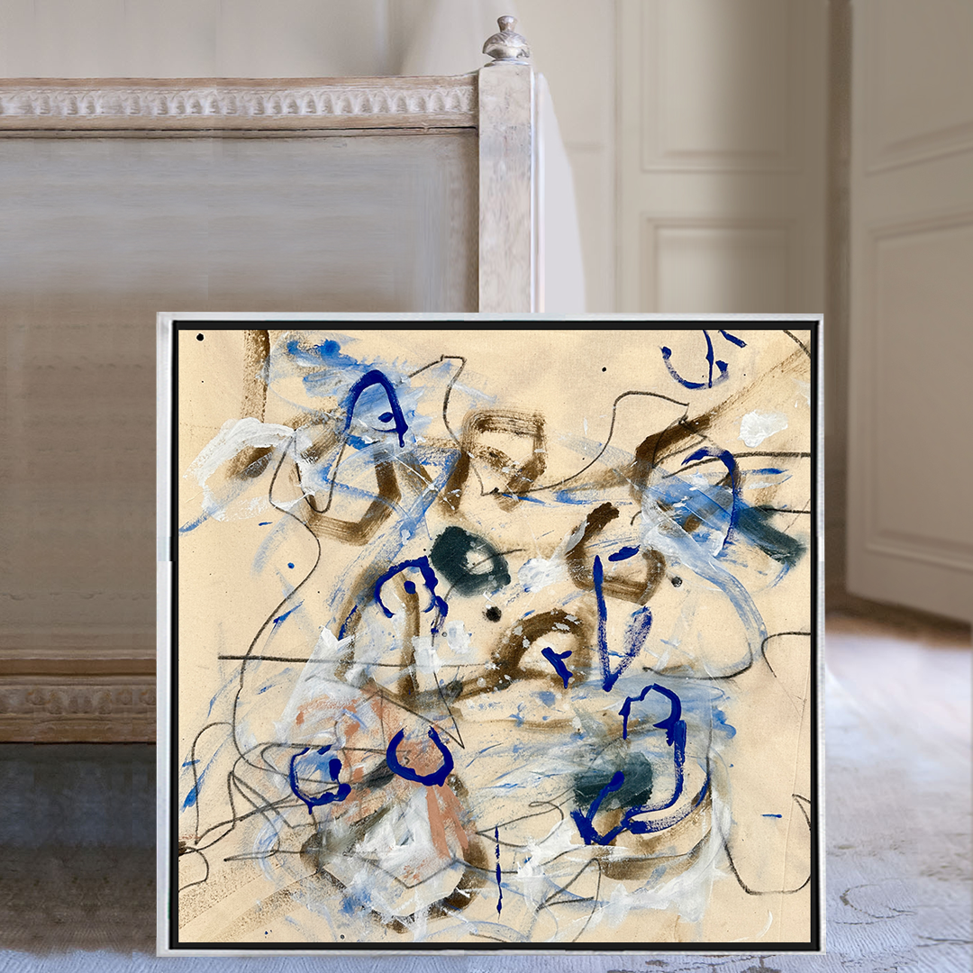 Royal Vibrant Blue Brown White Tan Canvas Painting