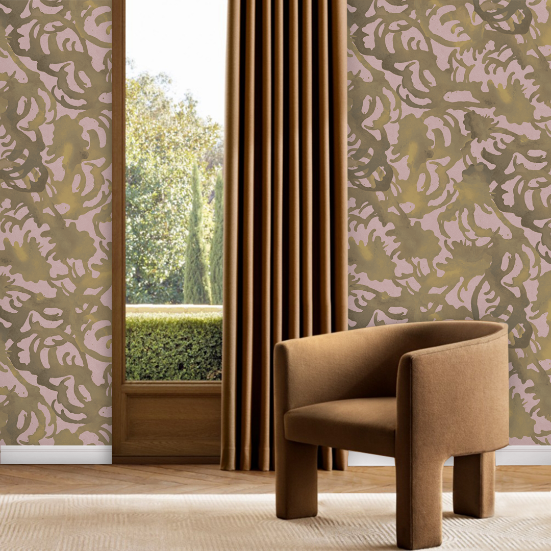 Flourish Artichoke and Lilac wallpaper pattern by Nashville artist Angela Simeone purple wallpaper green wallpaper floral wallpaper luxury wallpaper patterned wallpaper