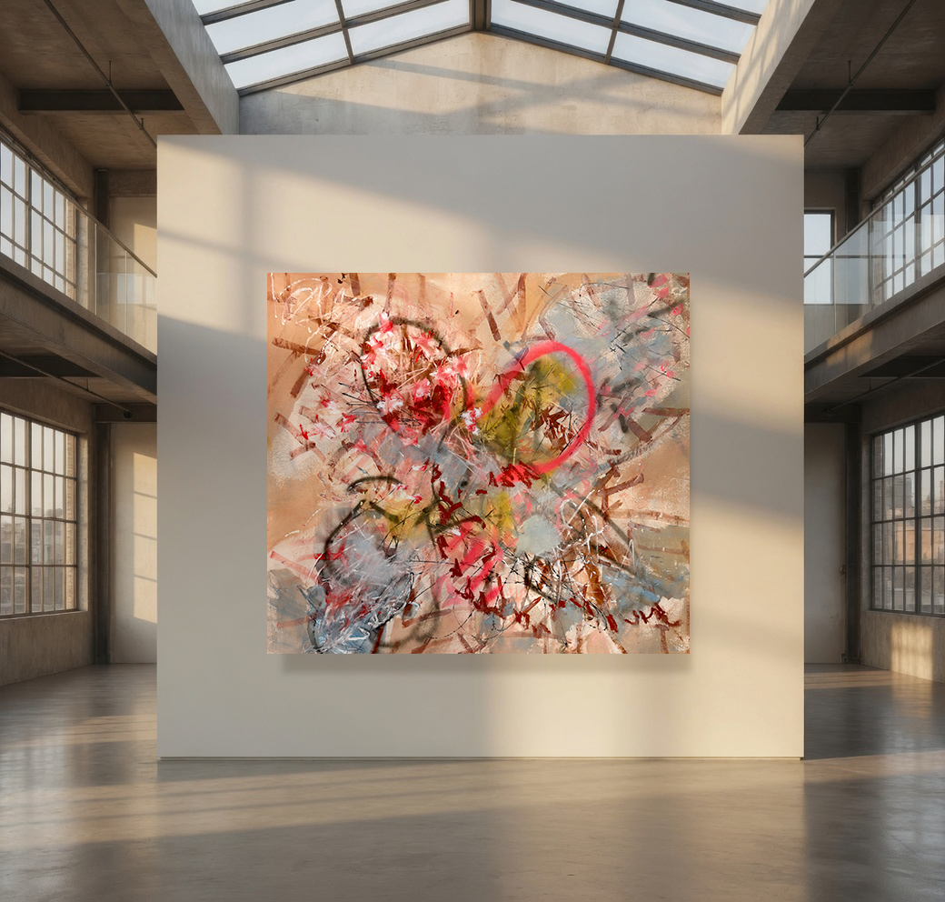 Tan Blue Bone Pink Organic Abstract Painting