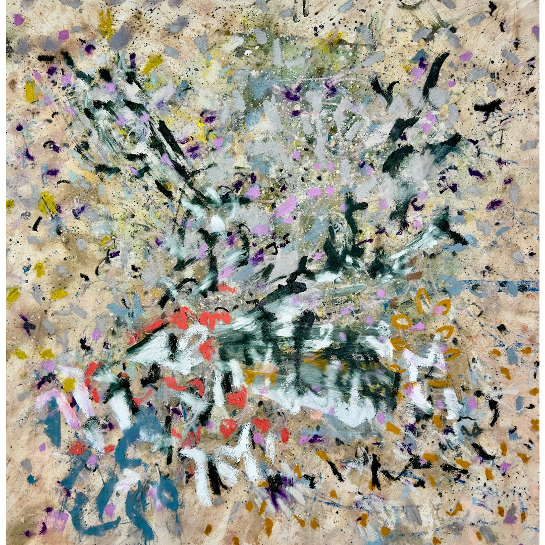 Firecracker Coral White Lilac Natural Canvas Abstract Oil Painting