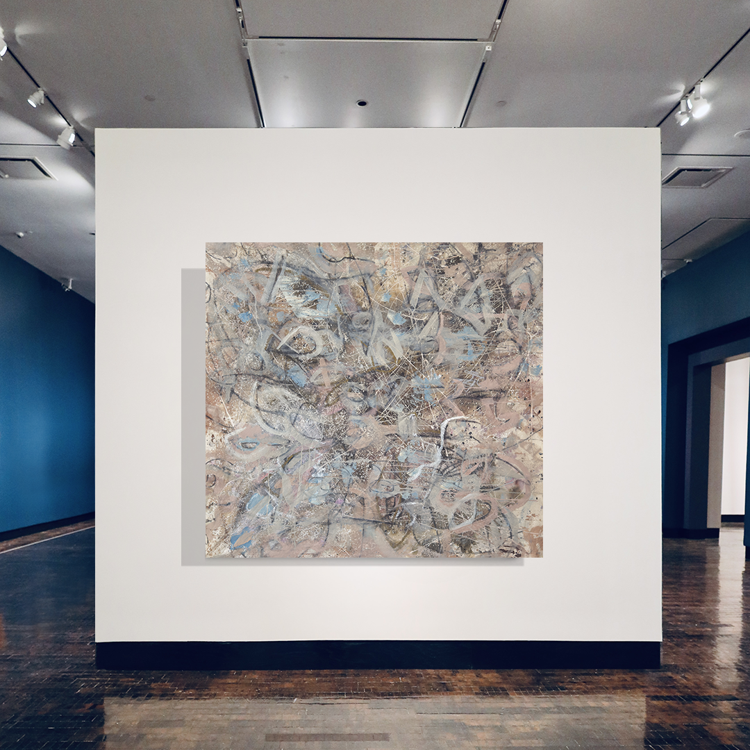 Gestural Charcoal Brown Blush White Light Blue Painting