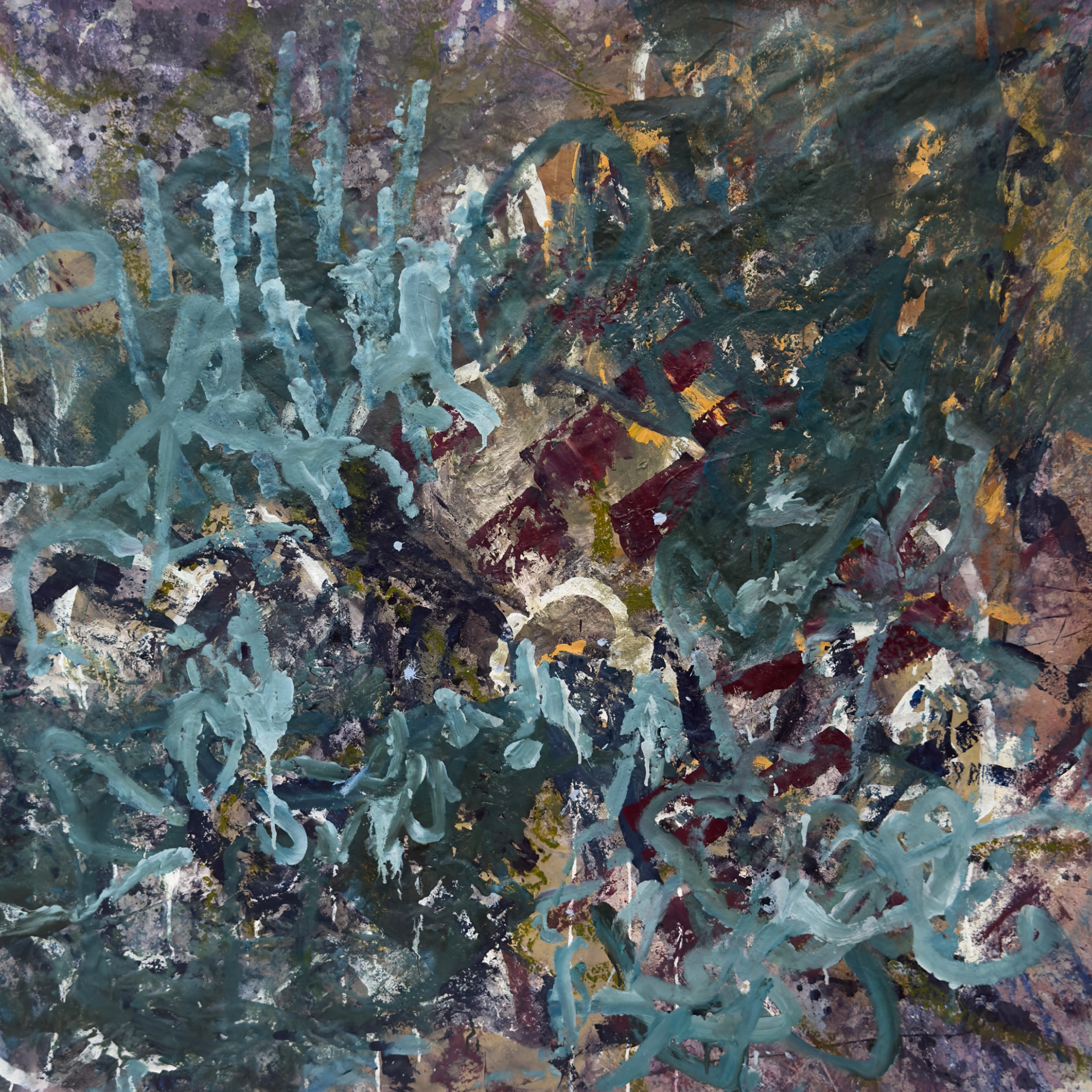 Forest and Winter Greens Aubergine Abstract Painting