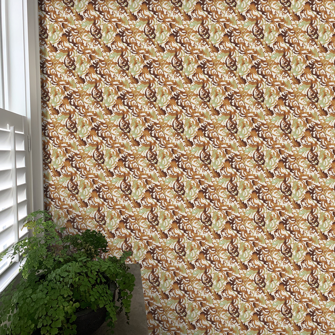 Flourish Greige Small scale wallpaper pattern Nashville artist Angela Simeone