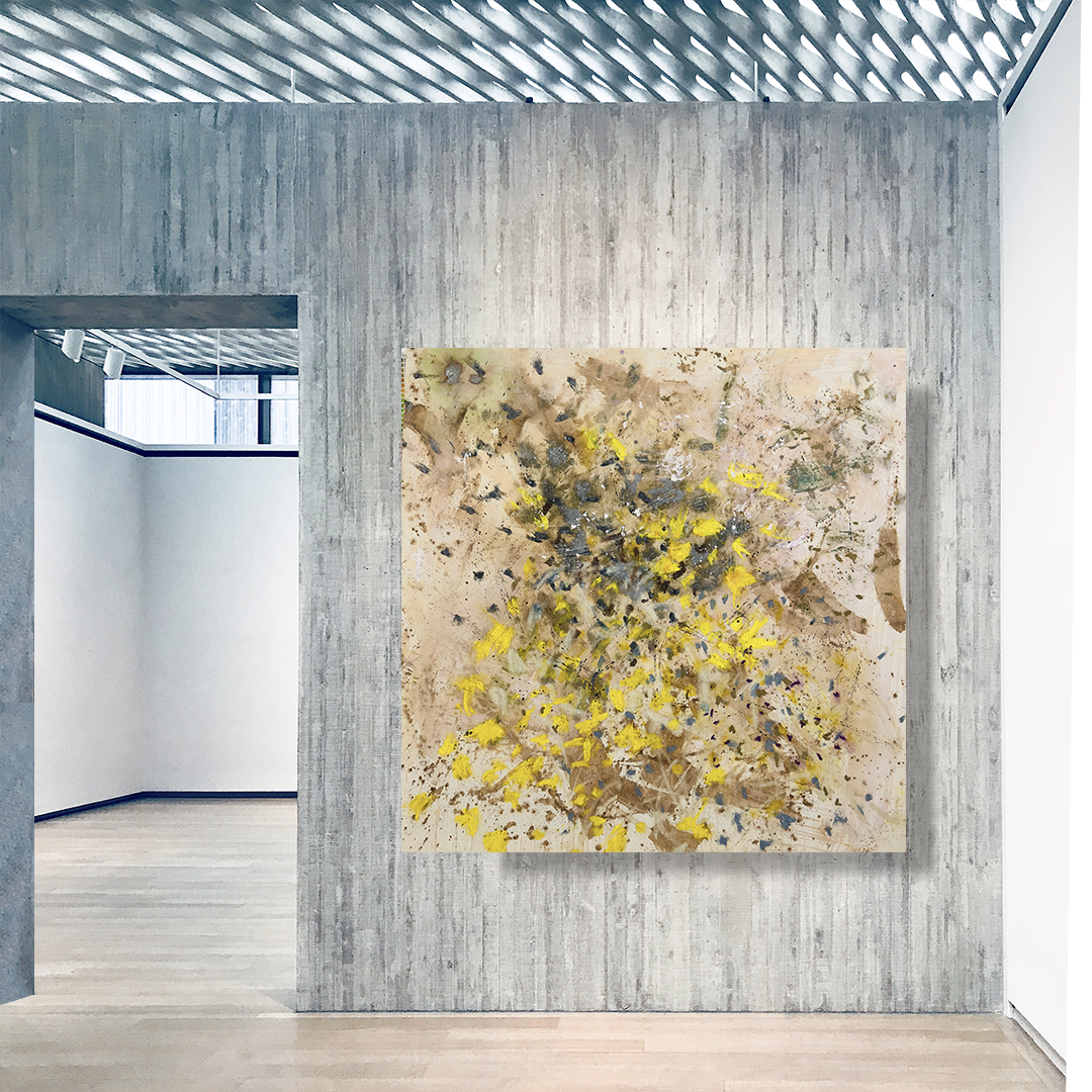 Marigold Blue Grey Coffee Brown Natural Canvas Abstract Oil Painting