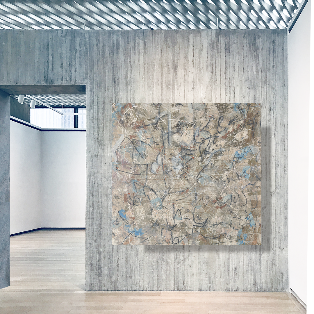 Gestural Charcoal Grey White Light Blue 2 Painting
