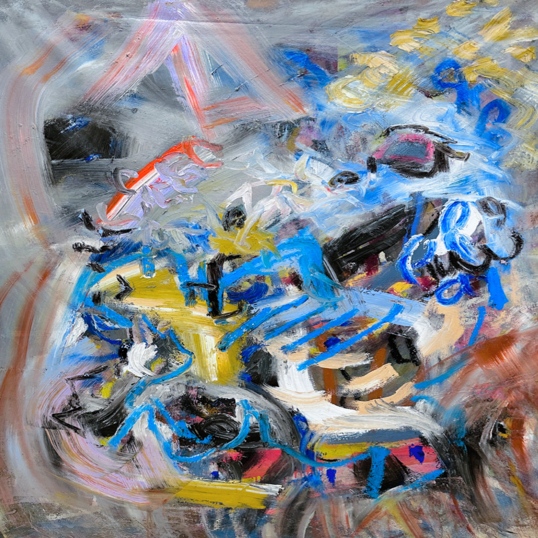 Cyan Blue Gold Canvas Abstract Oil Painting