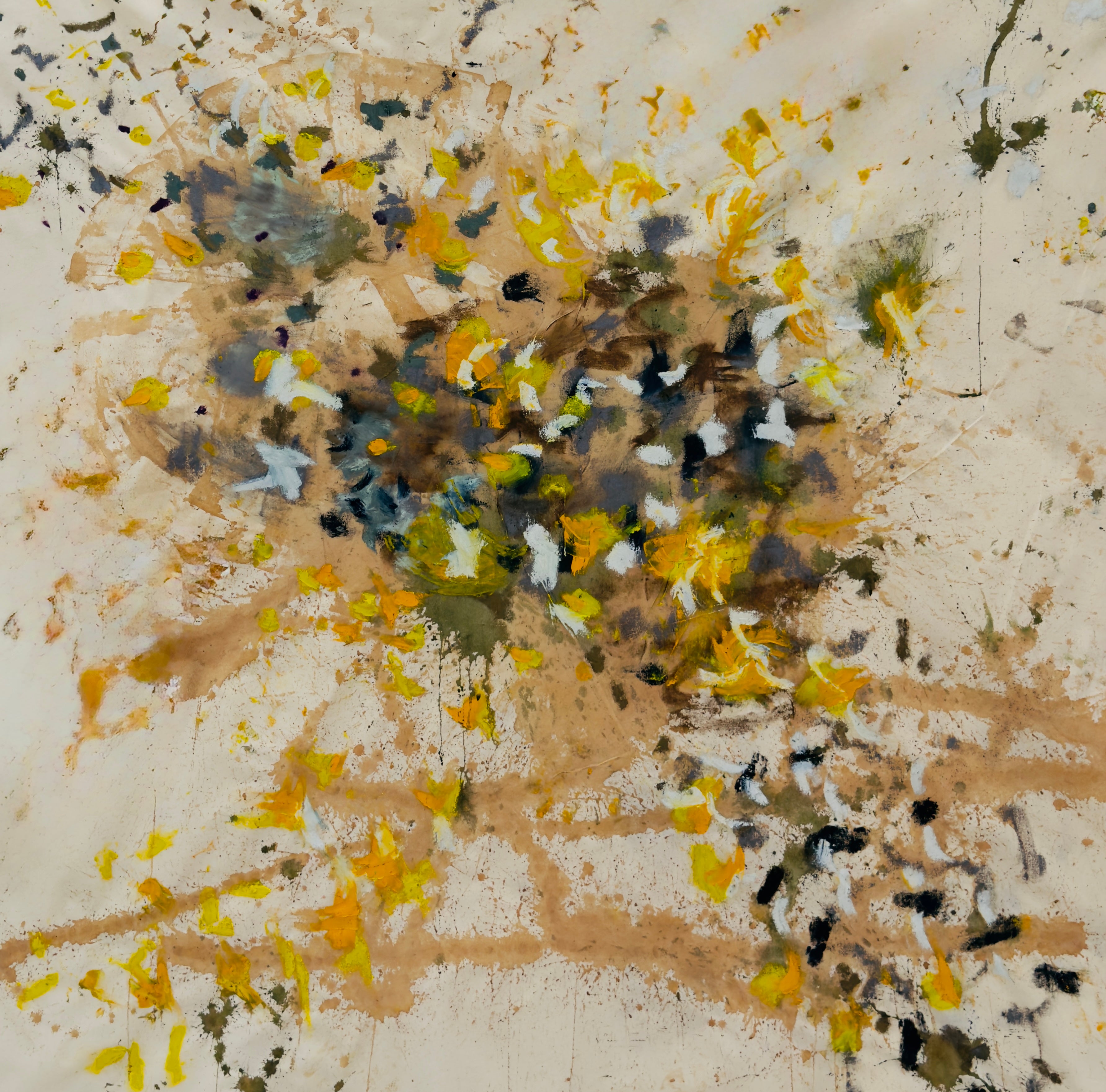 Marigold Brown Grey Tan Abstract Oil Painting