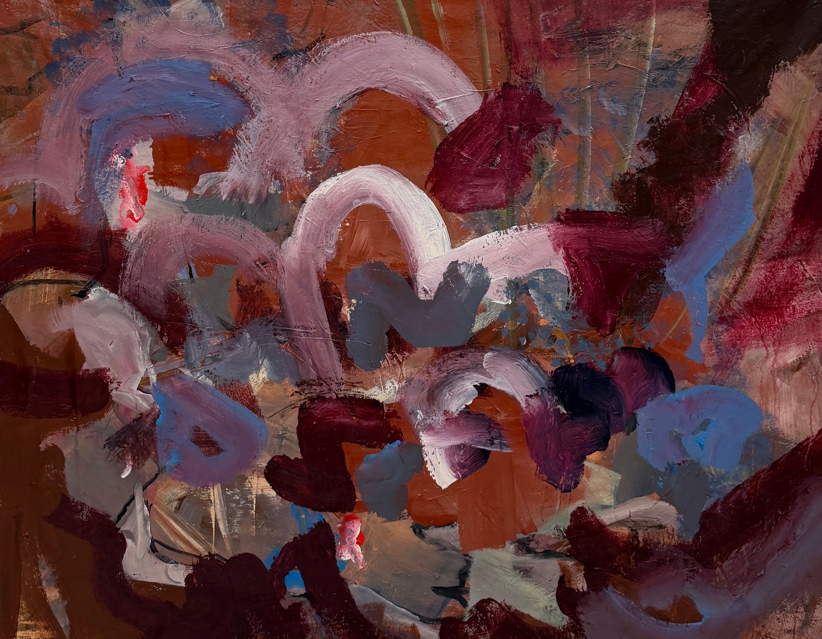 Rust Deep Magenta Berry Grey Landscape Abstract Oil Painting