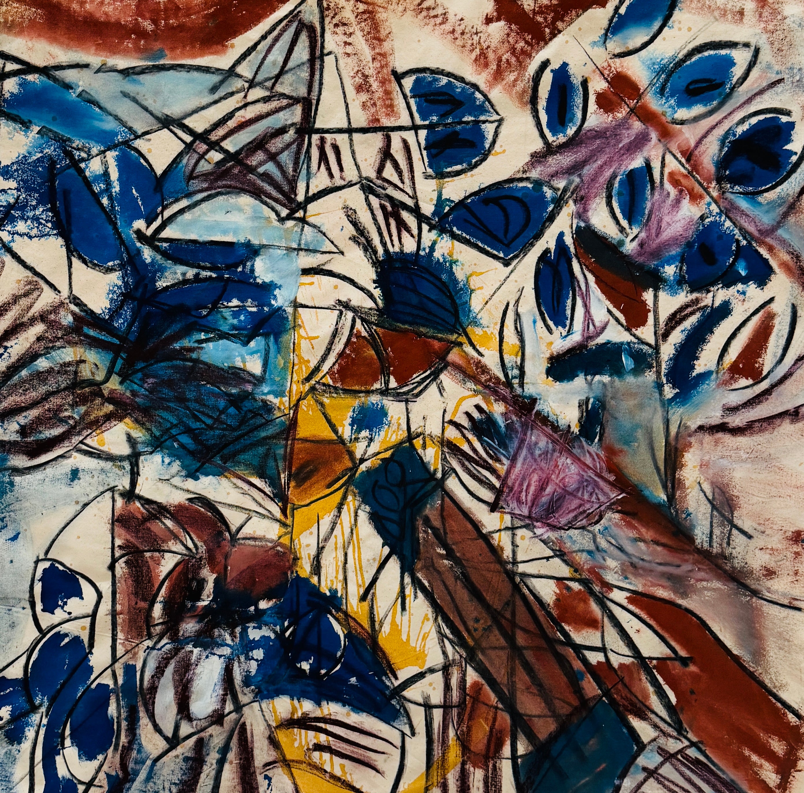 Ocean Cyan Rust Abstract Oil Painting