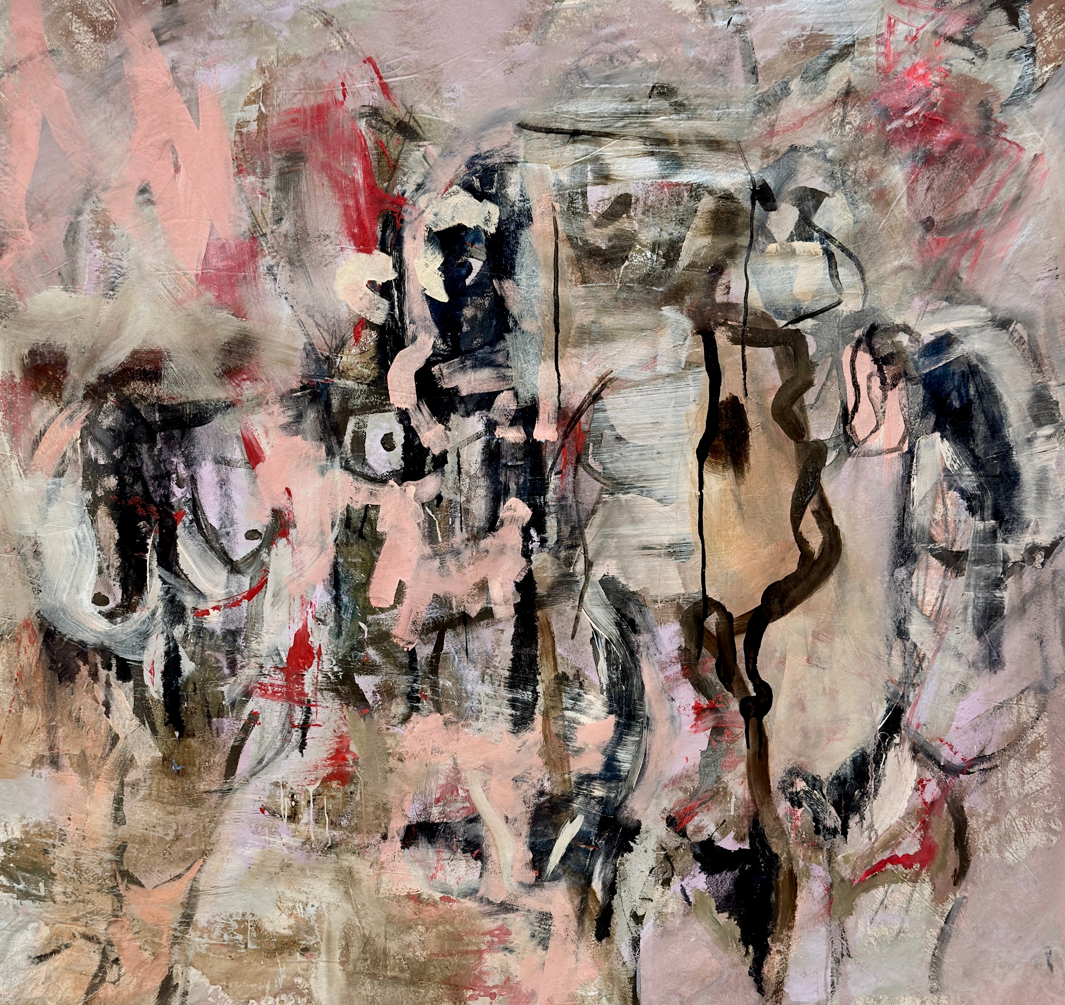 Peach Lilac Black Abstract Painting