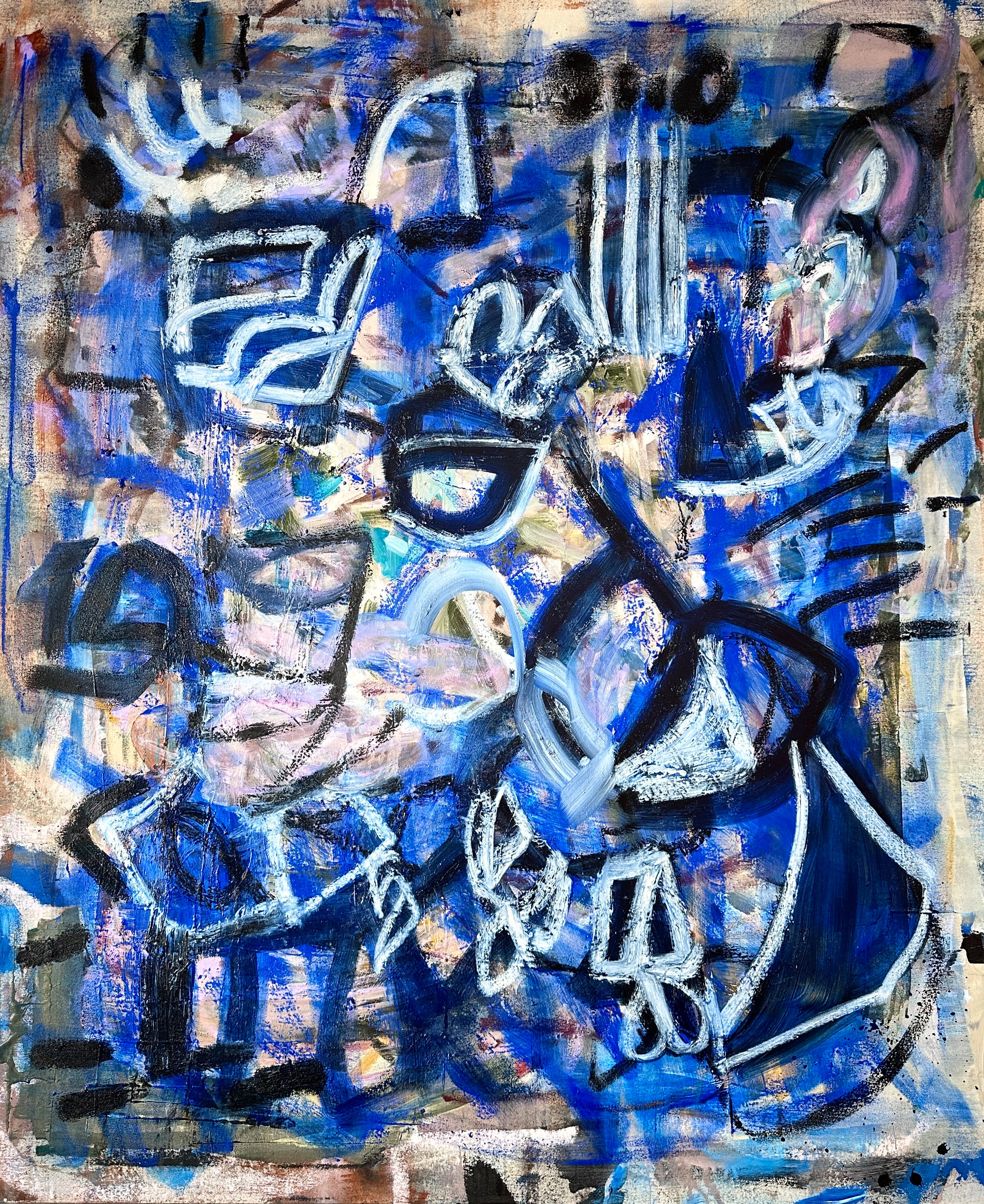 Royal Blue White Lilac  Canvas Abstract Oil Painting