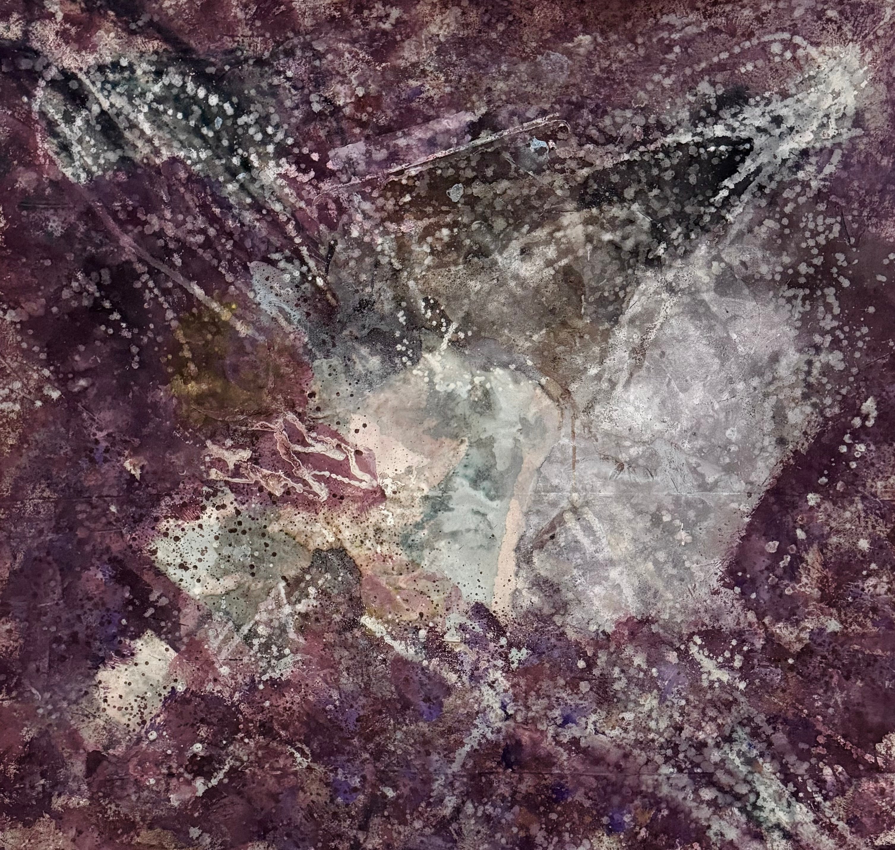 Purple Aubergine White Light Grey Stain Painting