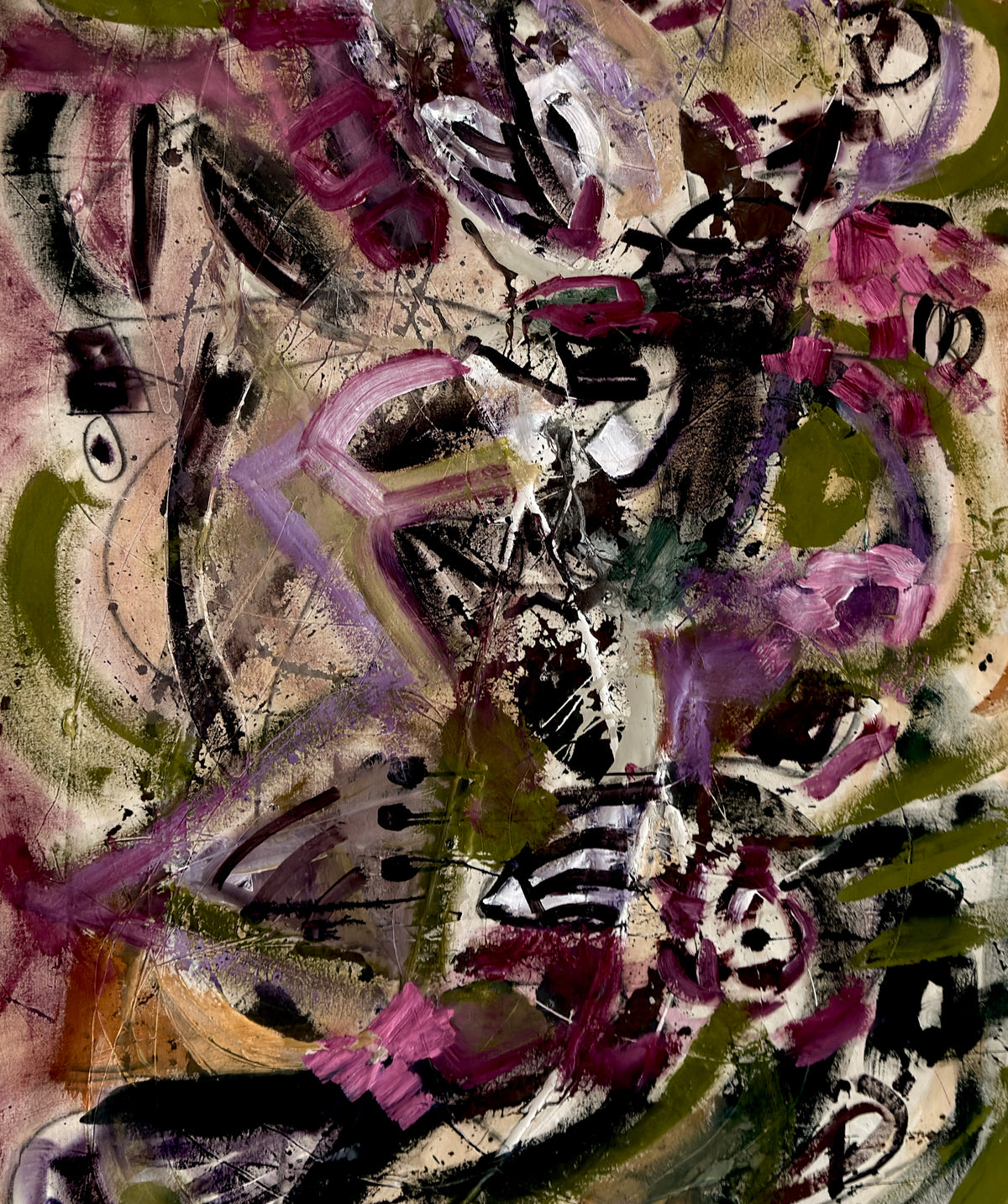 Forest Green Aubergine Canvas Abstract Painting