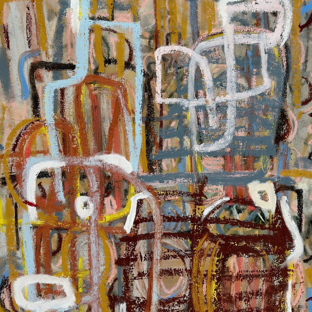 Raw Sienna Grey Blue White Canvas Abstract Oil Painting