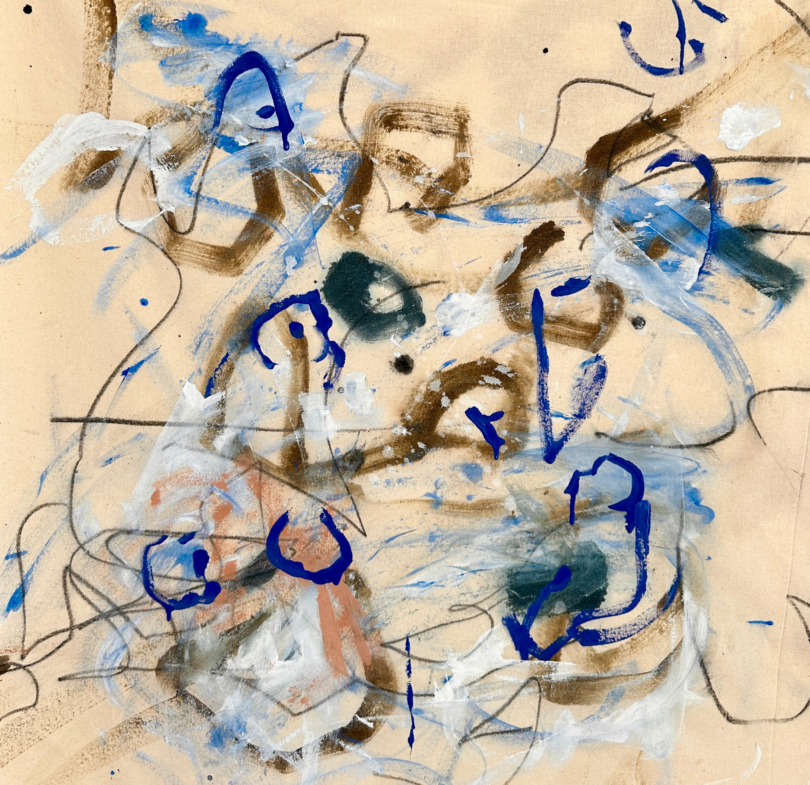 Royal Vibrant Blue Brown White Tan Canvas Painting