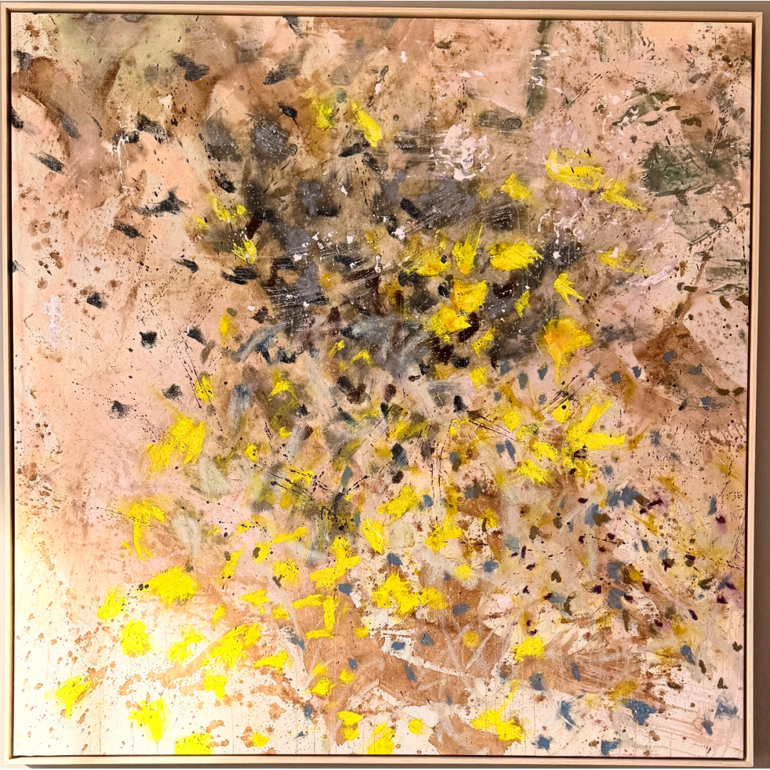 Marigold Blue Grey Coffee Brown Natural Canvas Abstract Oil Painting