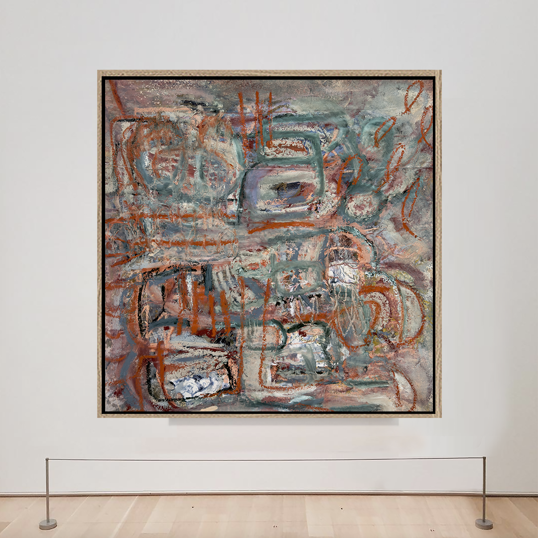 Red Rock Grey Blue and Green Abstract Oil Painting