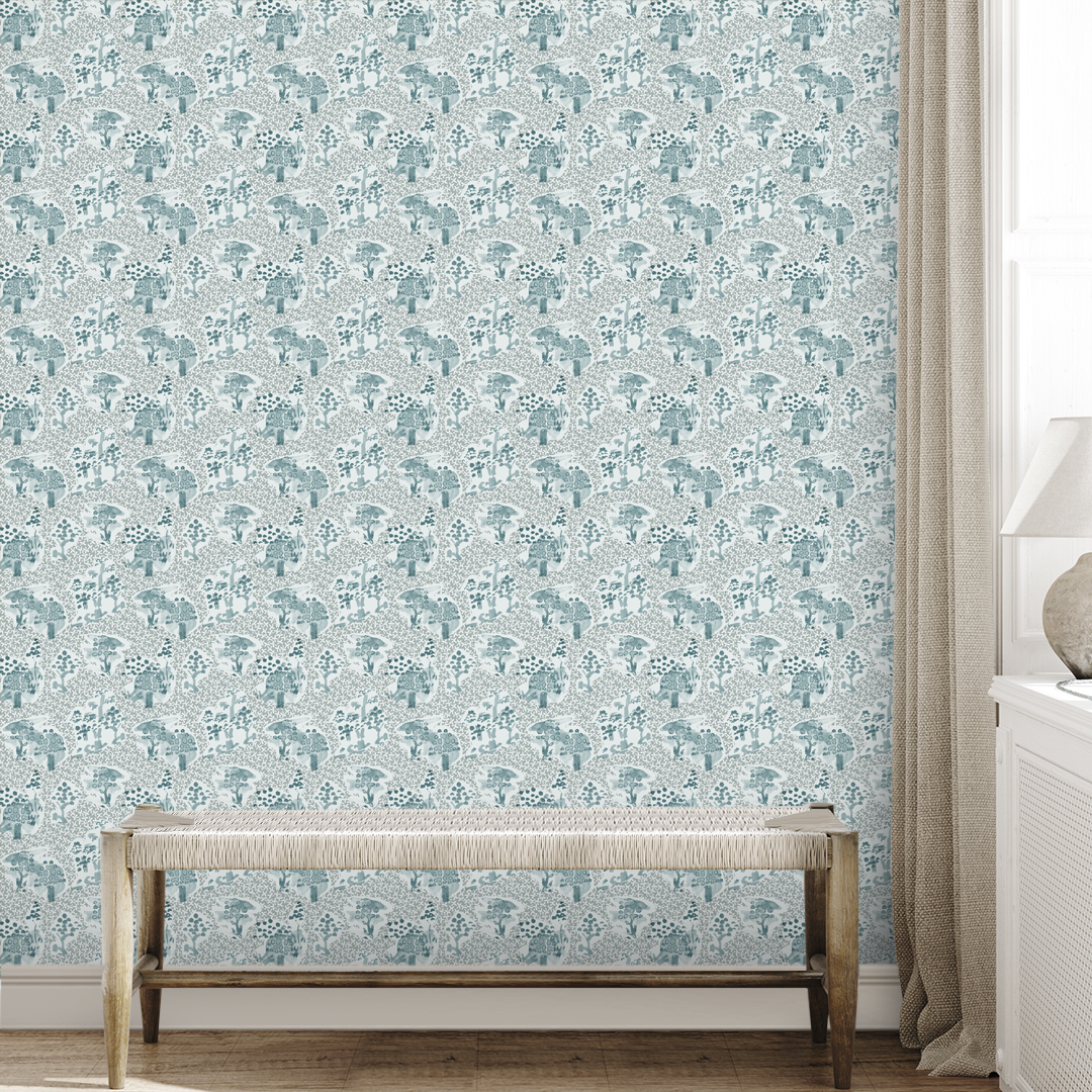 Toile Medium Sky Blue Wallpaper