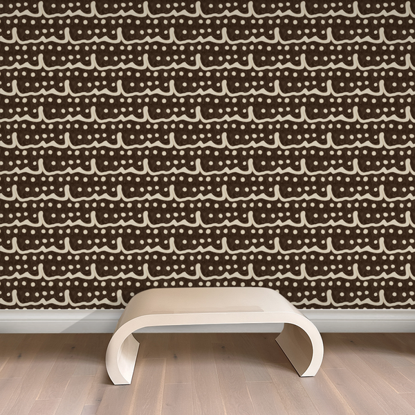 luxe wallpaper pattern in warm brown and ecru organic wallpaper vinyl wallpaper brown wallpaper luxury wallpaper nashville artist Angela Simone interiors interior design 