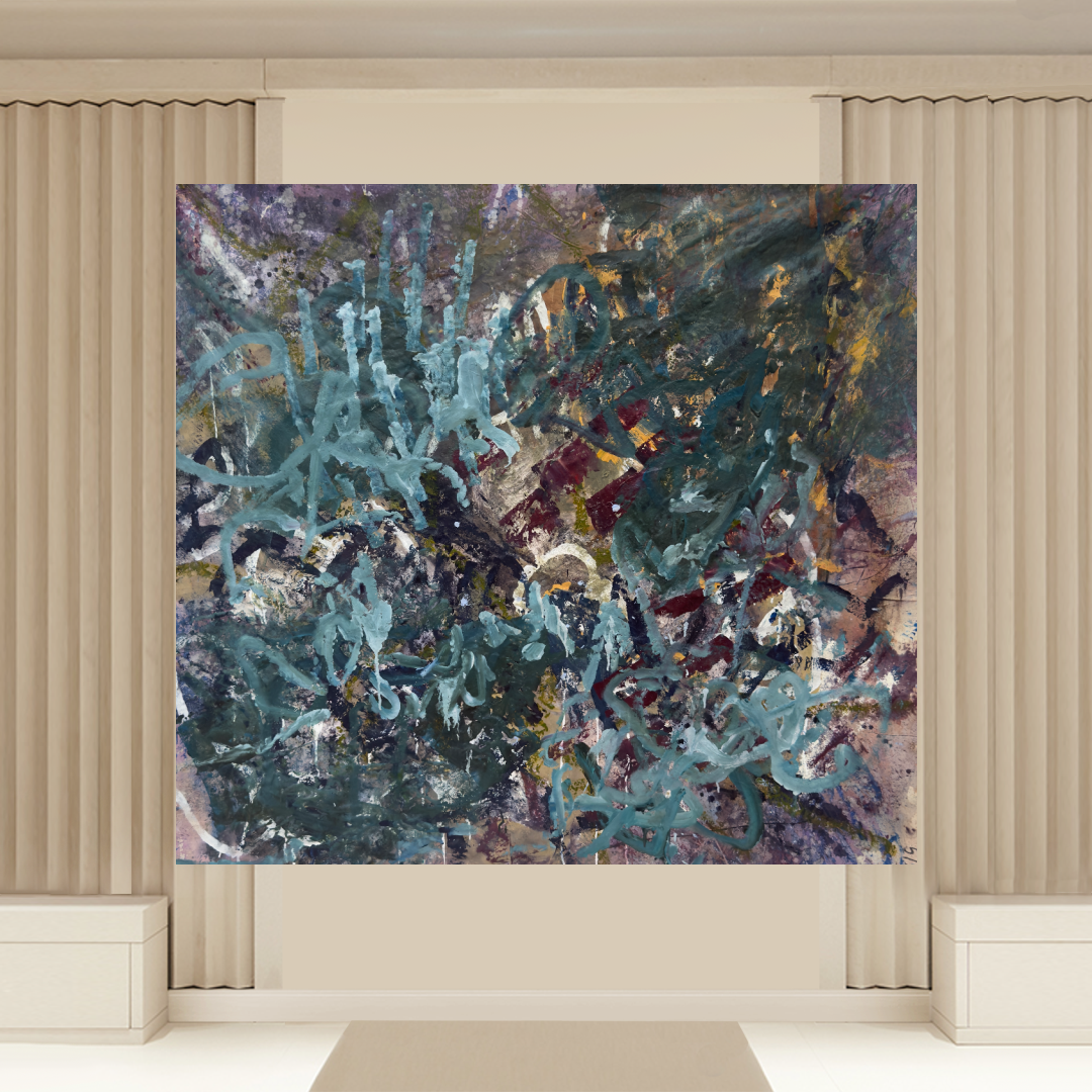 Forest and Winter Greens Aubergine Abstract Painting