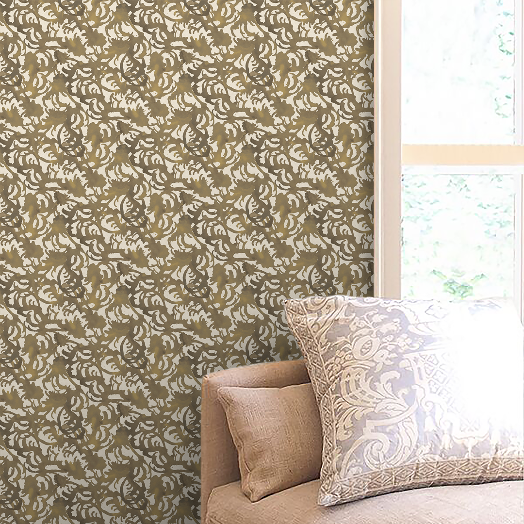 Flourish olive moss ivory small wallpaper pattern army green floral wallpaper modern wallpaper luxury wallpaper Angela Simone interiors interior design