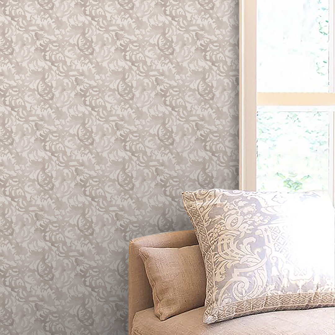 Flourish Greige Small scale wallpaper pattern Nashville artist Angela Simeone