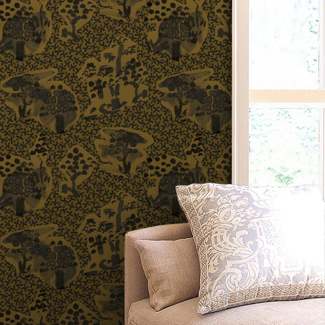 Toile Bronze and Black Wallpaper