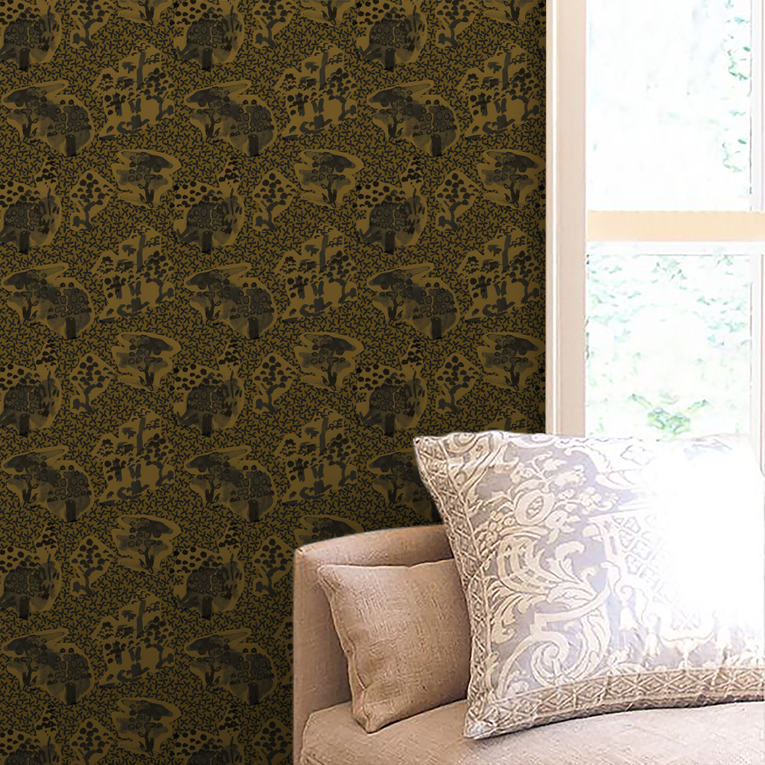 Toile Medium Bronze and Black Wallpaper