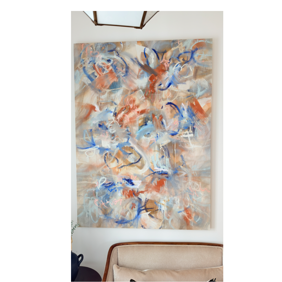 Floral White Blue White Abstract Oil Painting.