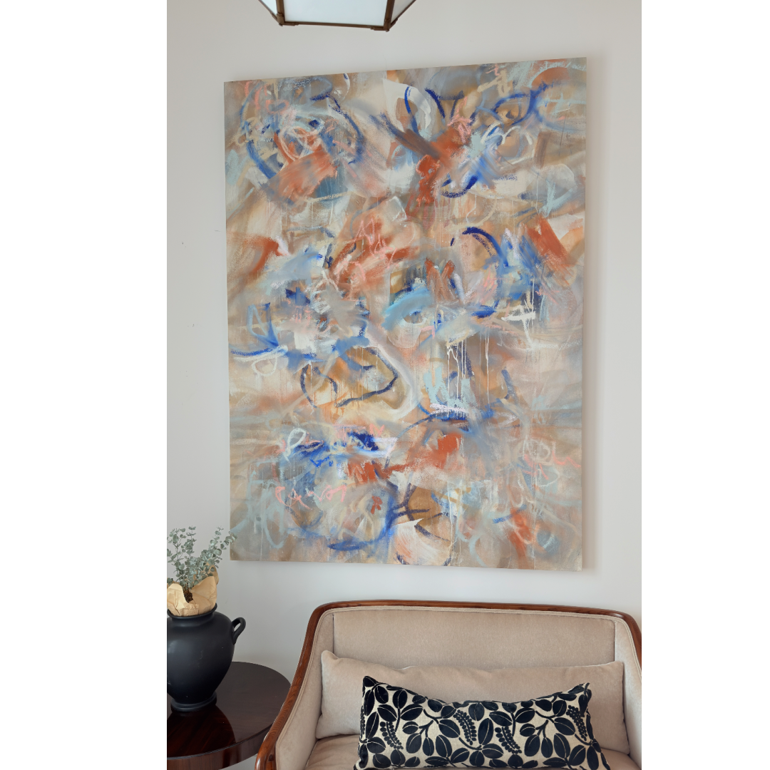Floral White Blue White Abstract Oil Painting.