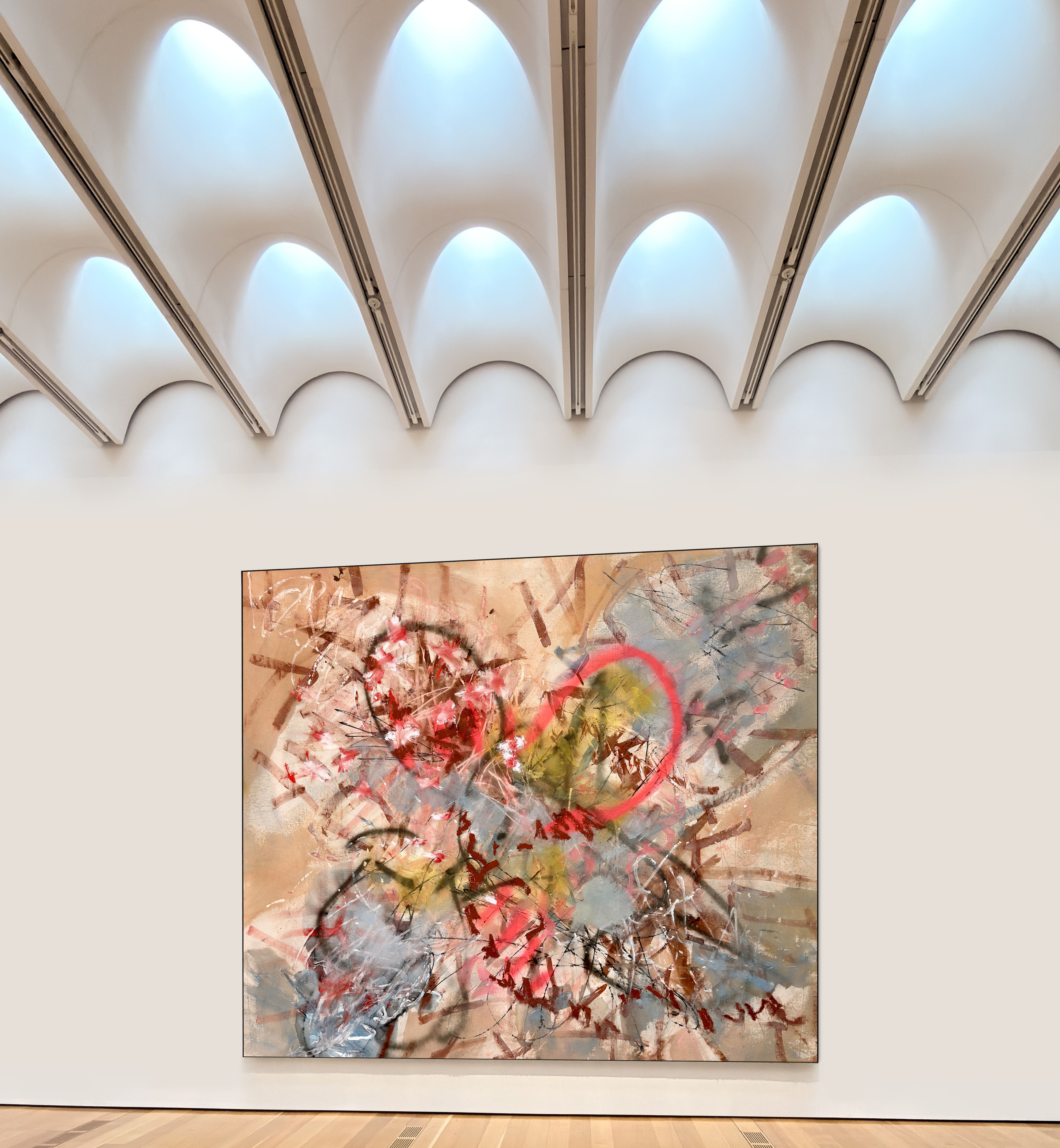Tan Blue Bone Pink Organic Abstract Painting