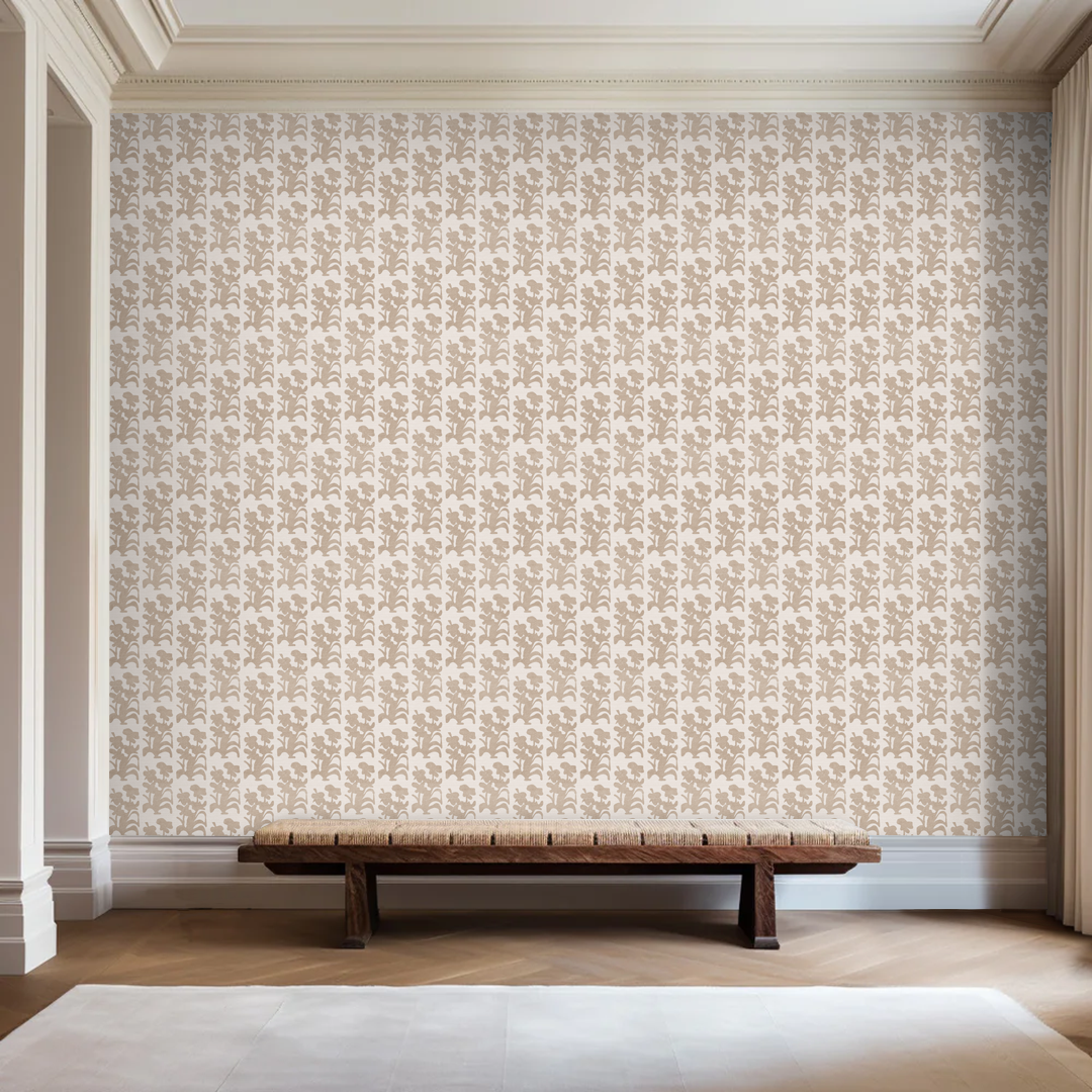 Suzani Floral Wheat and White Wallpaper