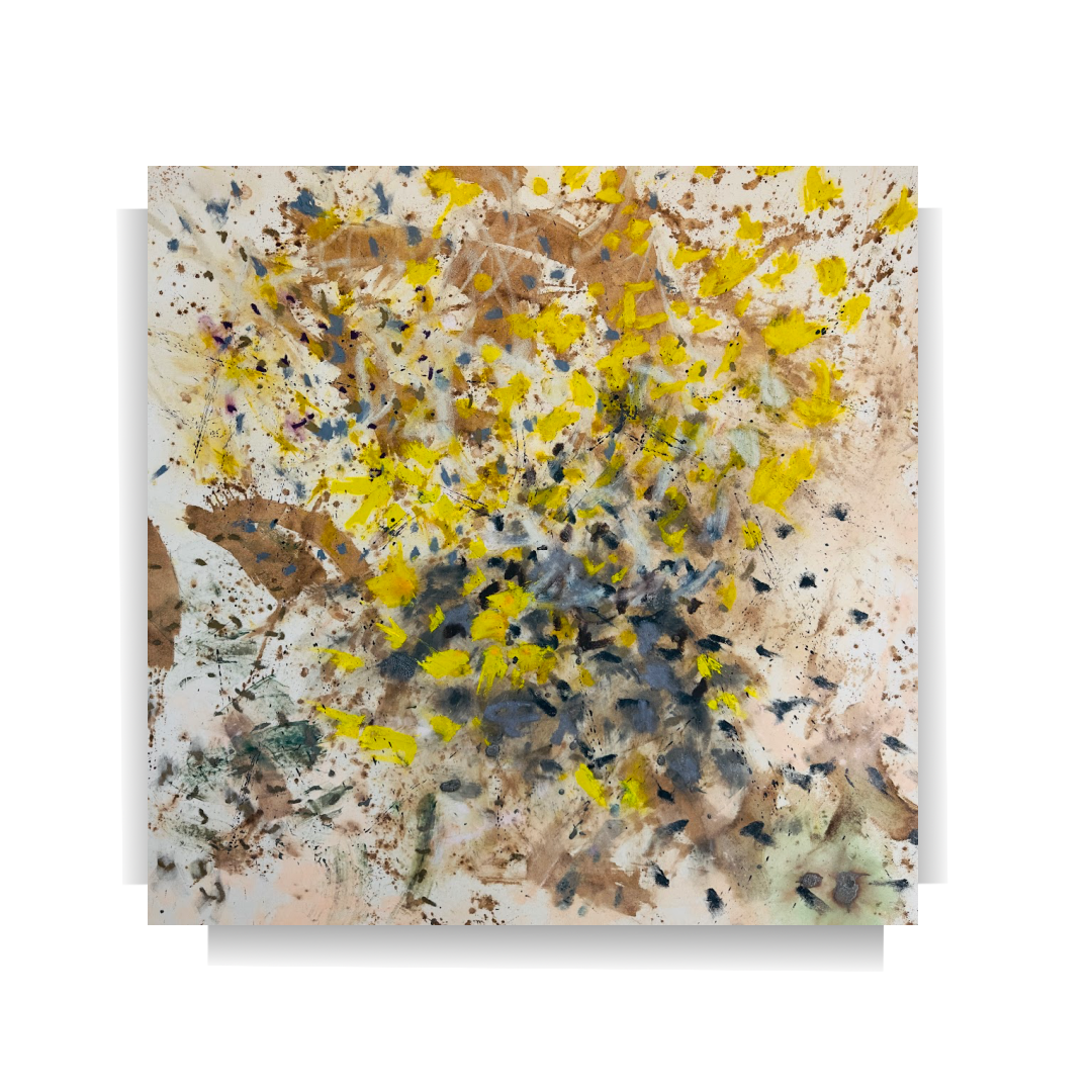 Marigold Blue Grey Coffee Brown Natural Canvas Abstract Oil Painting