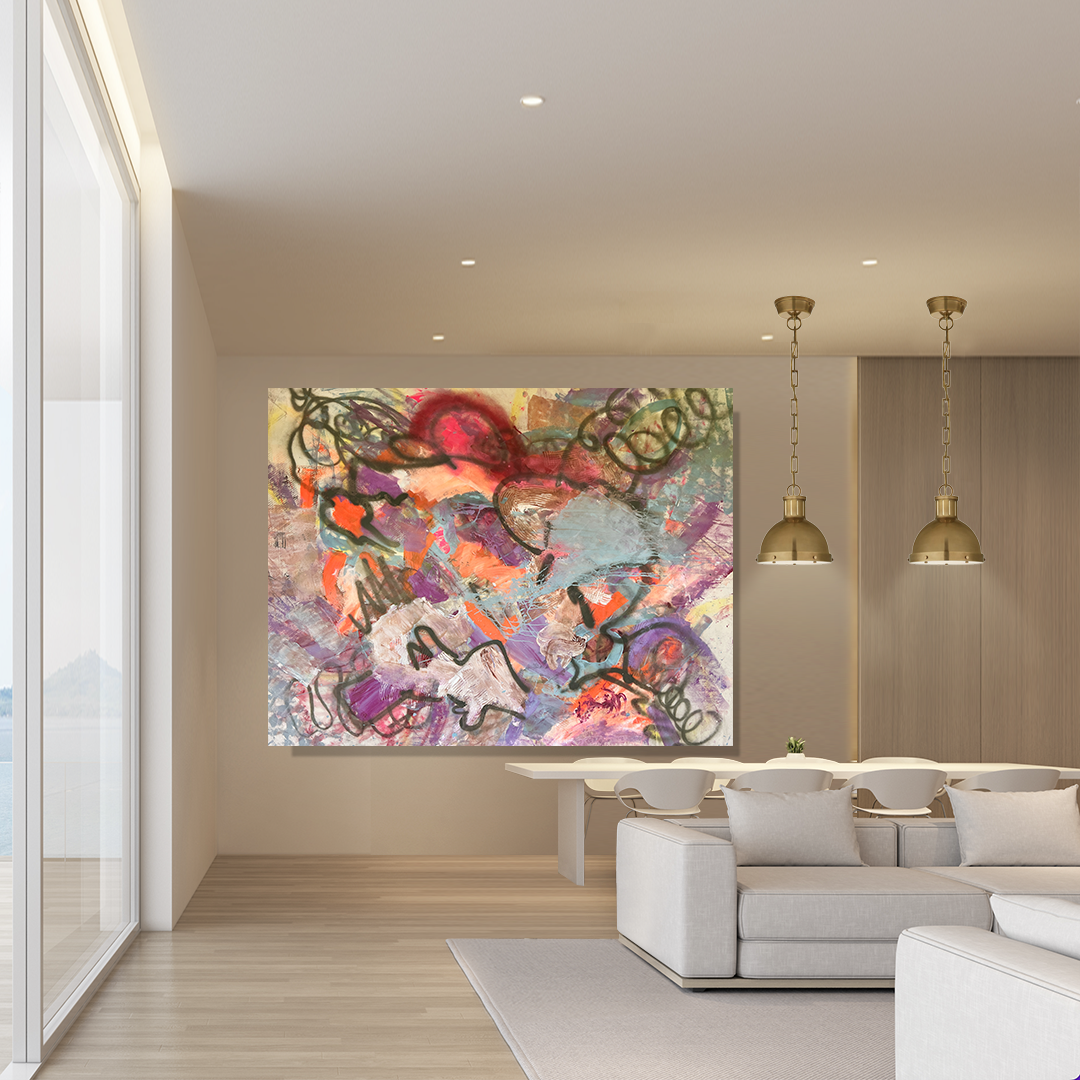 Fuschia Brown Orange Blue Canvas Painting by Nashville artist Angela Simeone — original abstract art.