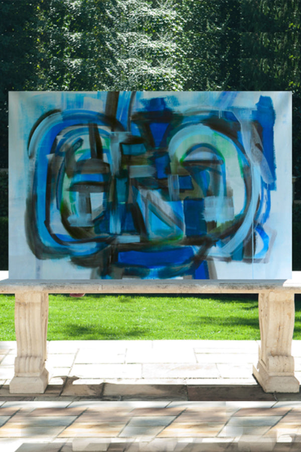 Blue abstract painting on canvas nashville artist angela simeone