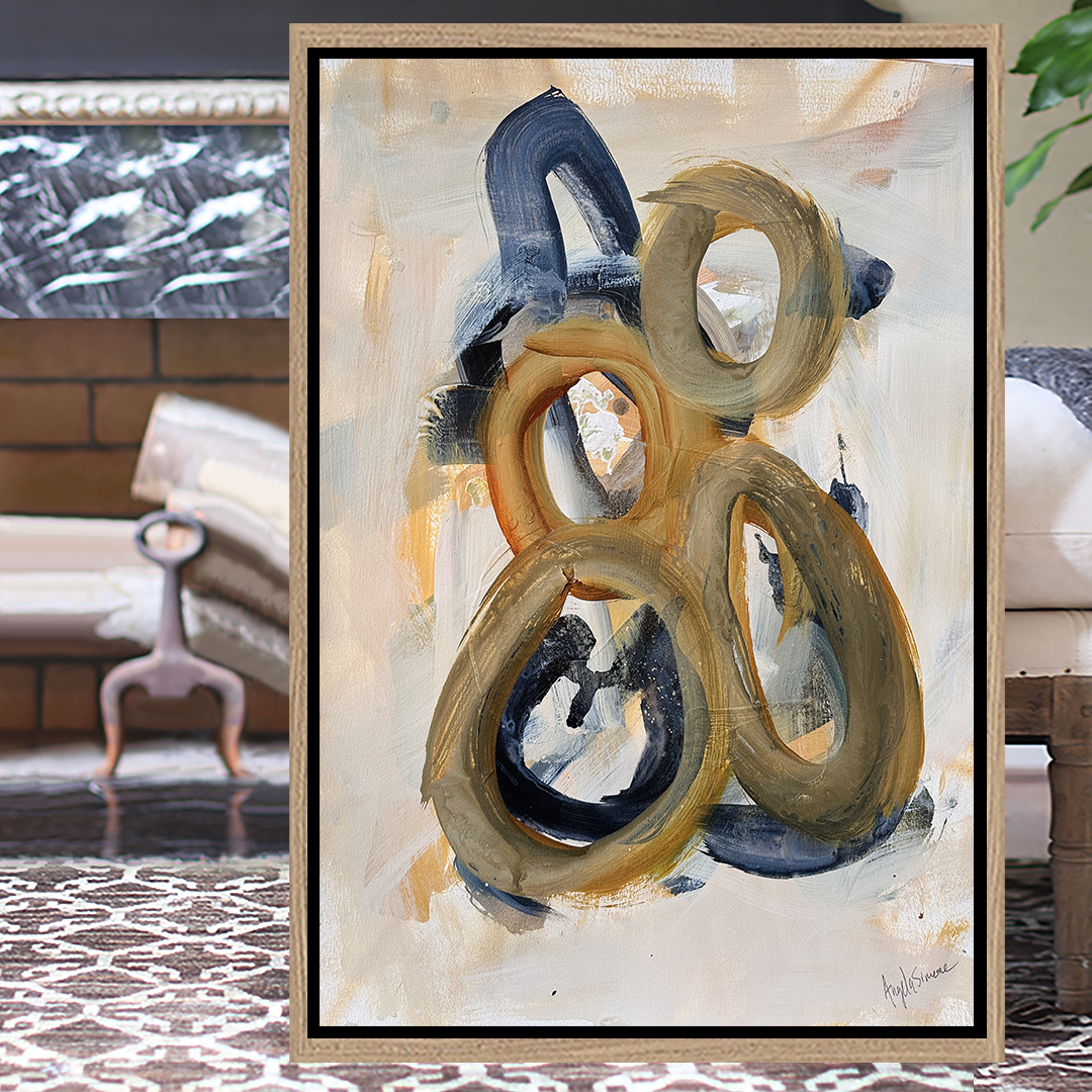 gold tan grey warm white Angela Simeone abstract painting on watercolor paper brown olive green army green black gold abstract painting original art frame nashville artist nashville painter nashville art