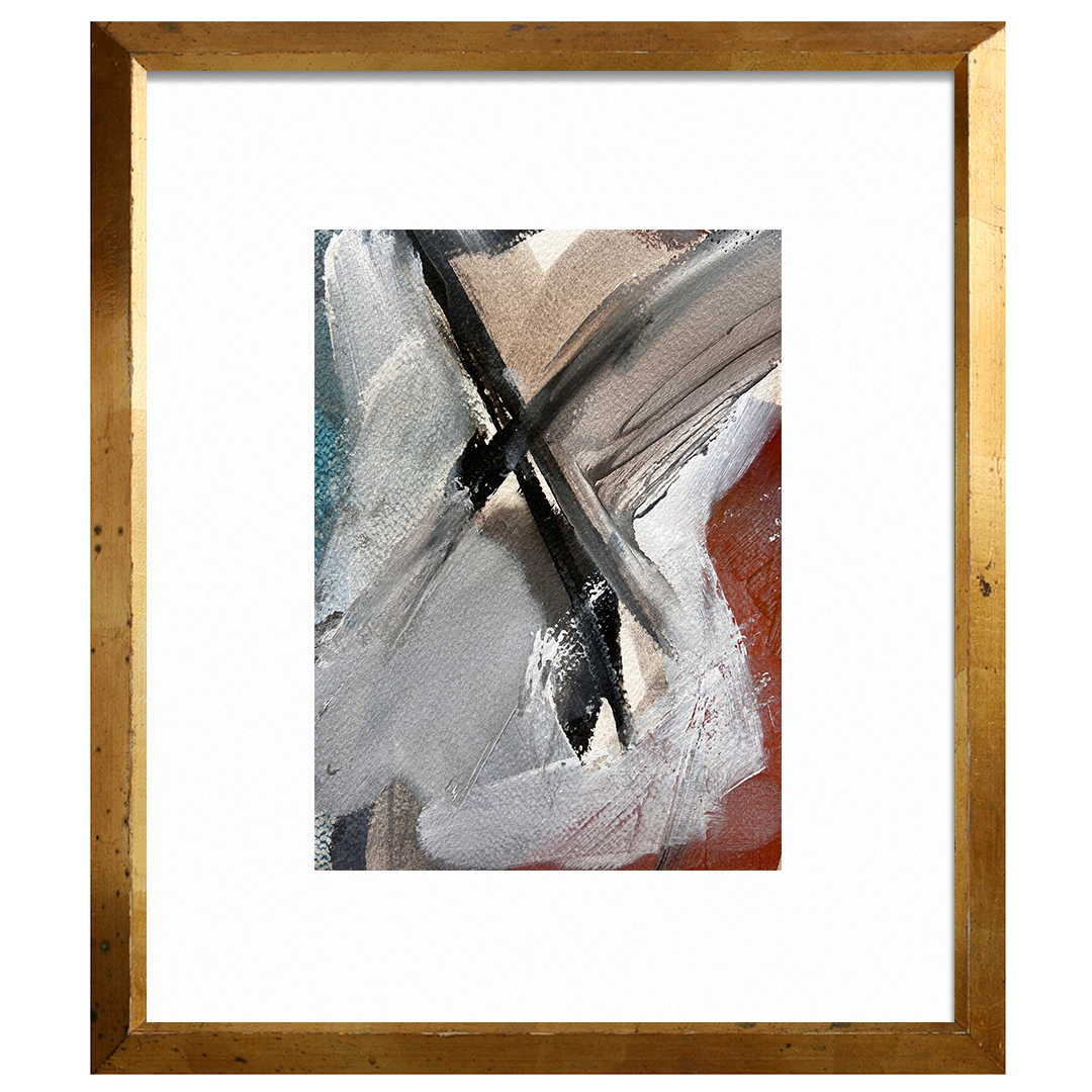 Warm Grey Rust Sea Blue Paper Painting