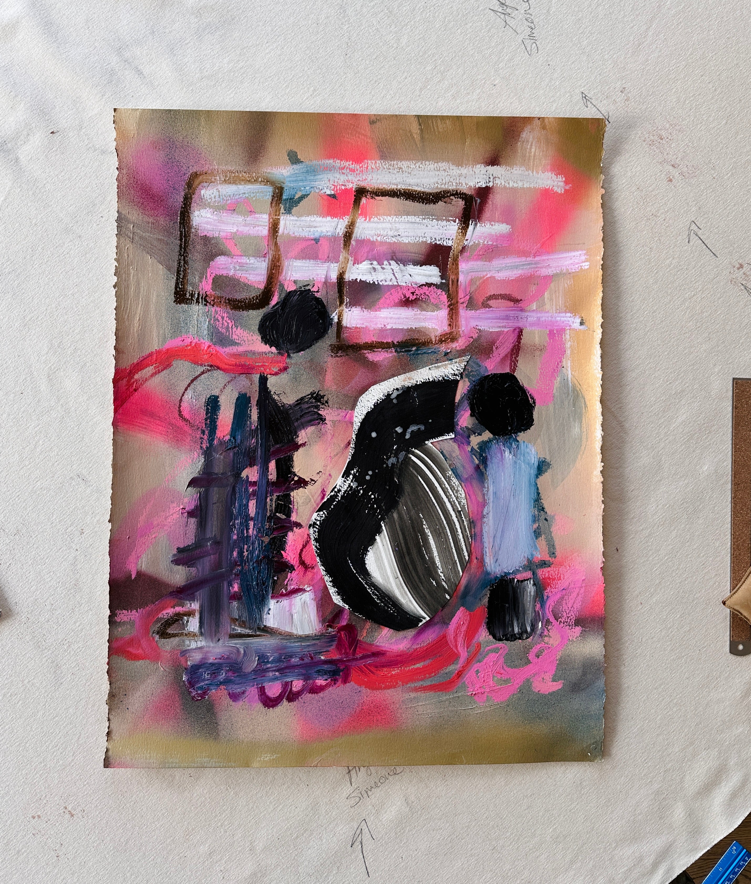 Angela Simeone artist nashville art abstract painting contemporary artist interiors interior design interior designer watercolor painting oil painting paper paintings bright art pink art