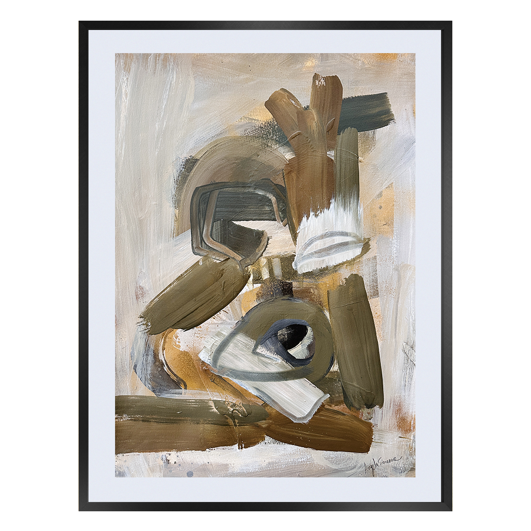 gold tan grey warm white Angela Simeone abstract painting on watercolor paper brown olive green army green black gold abstract painting original art frame nashville artist nashville painter nashville art