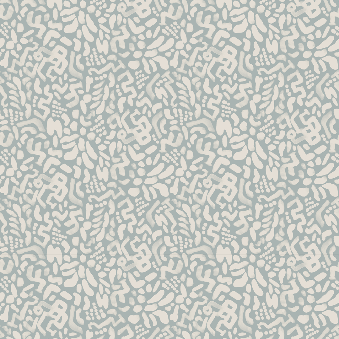 Atelier Blue Haze artist-made wallpaper by Nashville painter Angela Simeone, shown as a single tile of the repeat, its painted washes visible in the pattern.