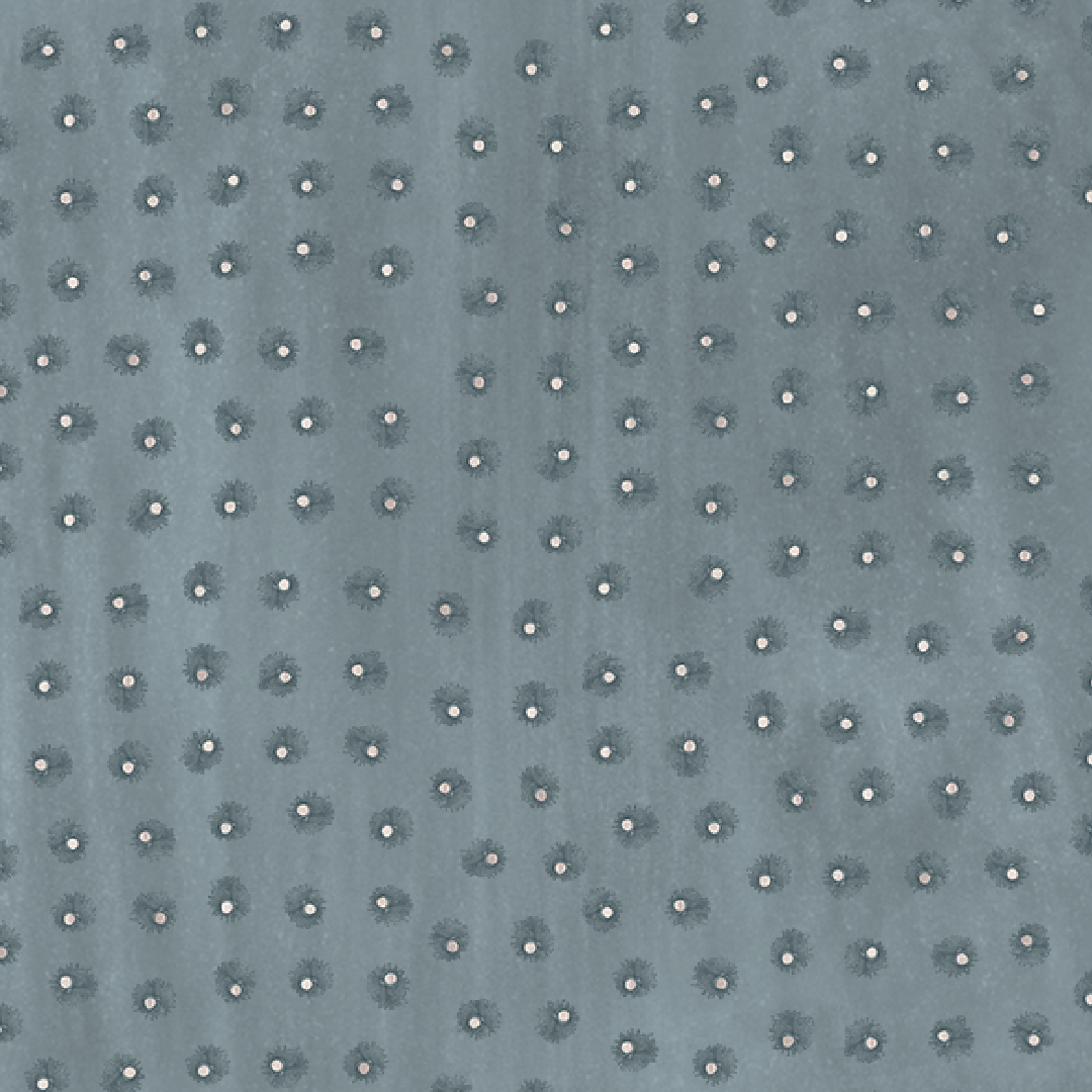 Close detail of Angela Simeone Lavish wallcovering in blue grey, embossed commercial-grade vinyl with a painted surface underneath