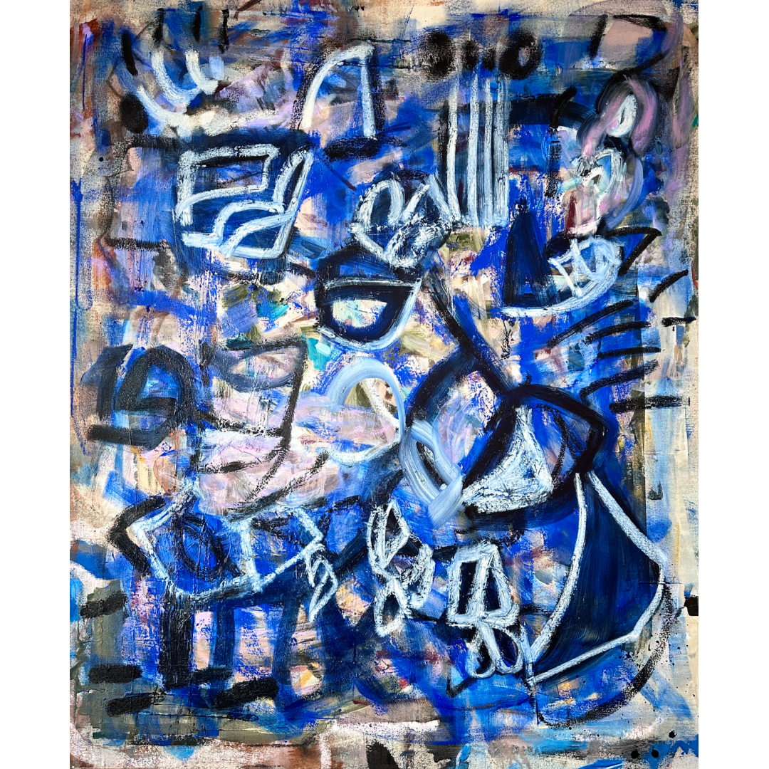 Royal Blue White Lilac original abstract oil painting by Nashville artist Angela Simeone
