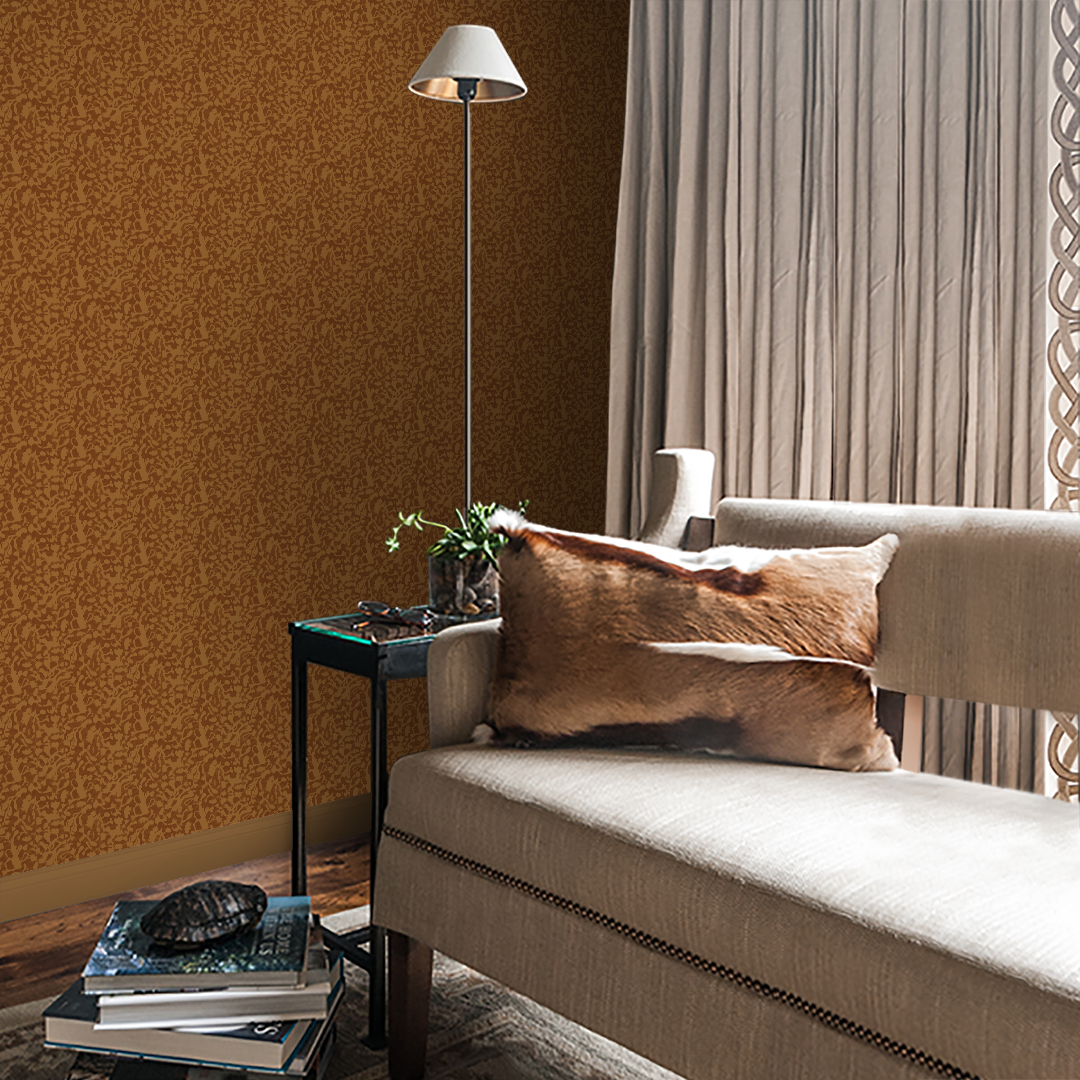 Floral Fauna wheat and gold luxury vinyl wallpaper by Nashville artist Angela Simeone